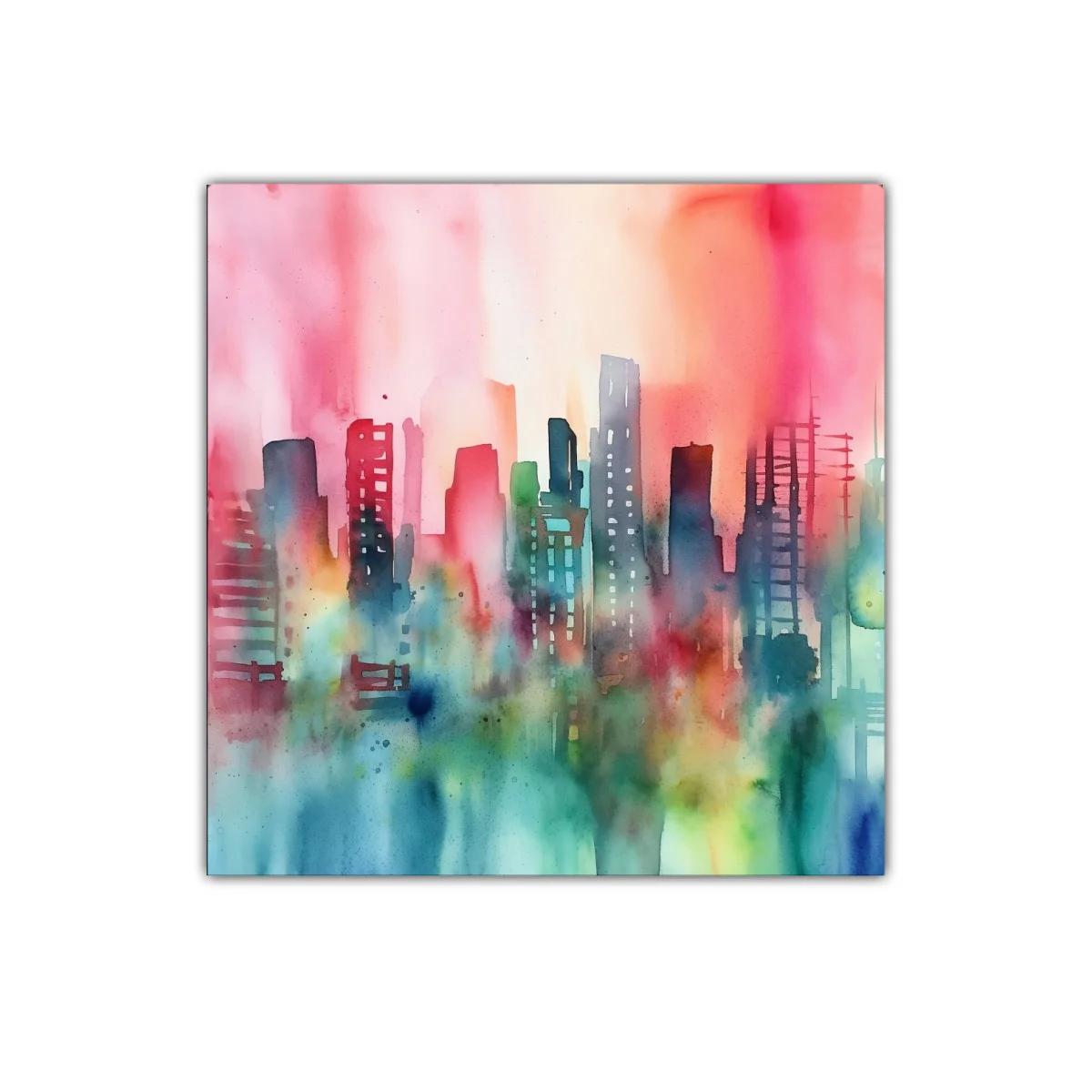 Cuadro decorativo ciudad en acuarela vibrante y moderna — imagen principal