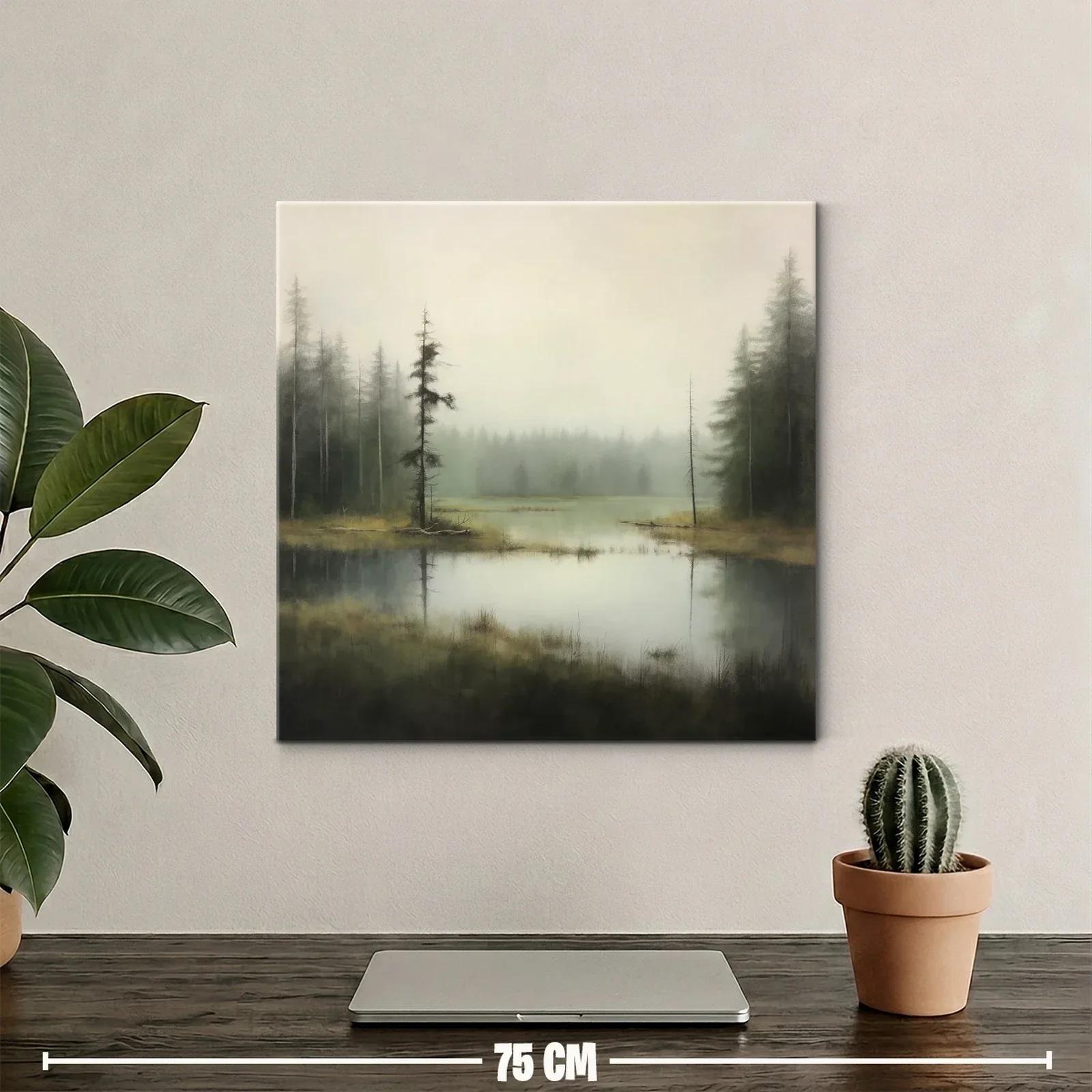 Paisaje Brumoso con Lago y Árboles Silvestres — miniatura 2
