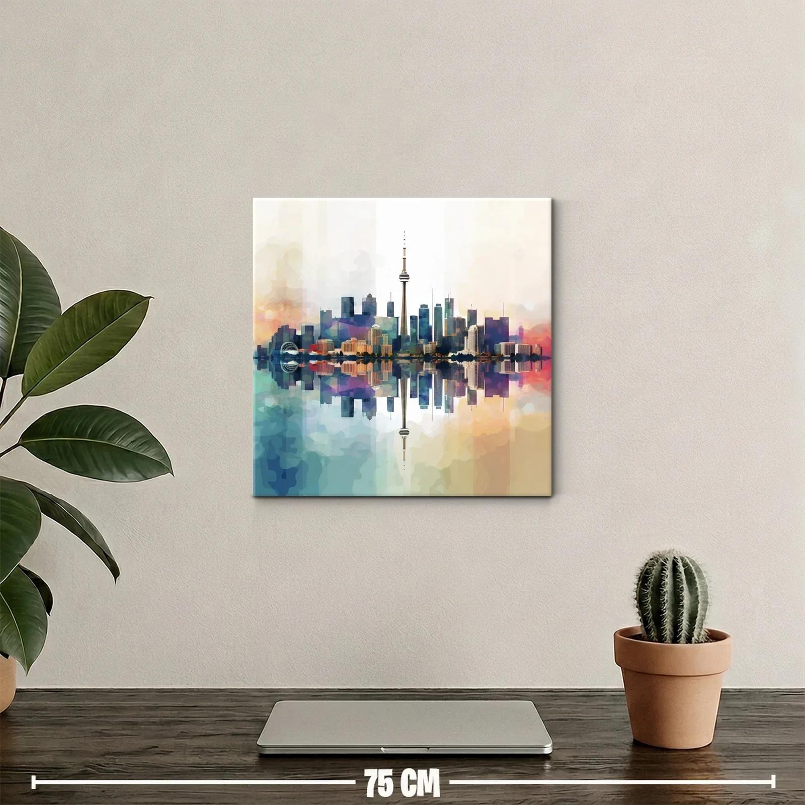 Panorámica urbana vibrante con reflejos en agua serena — miniatura 2