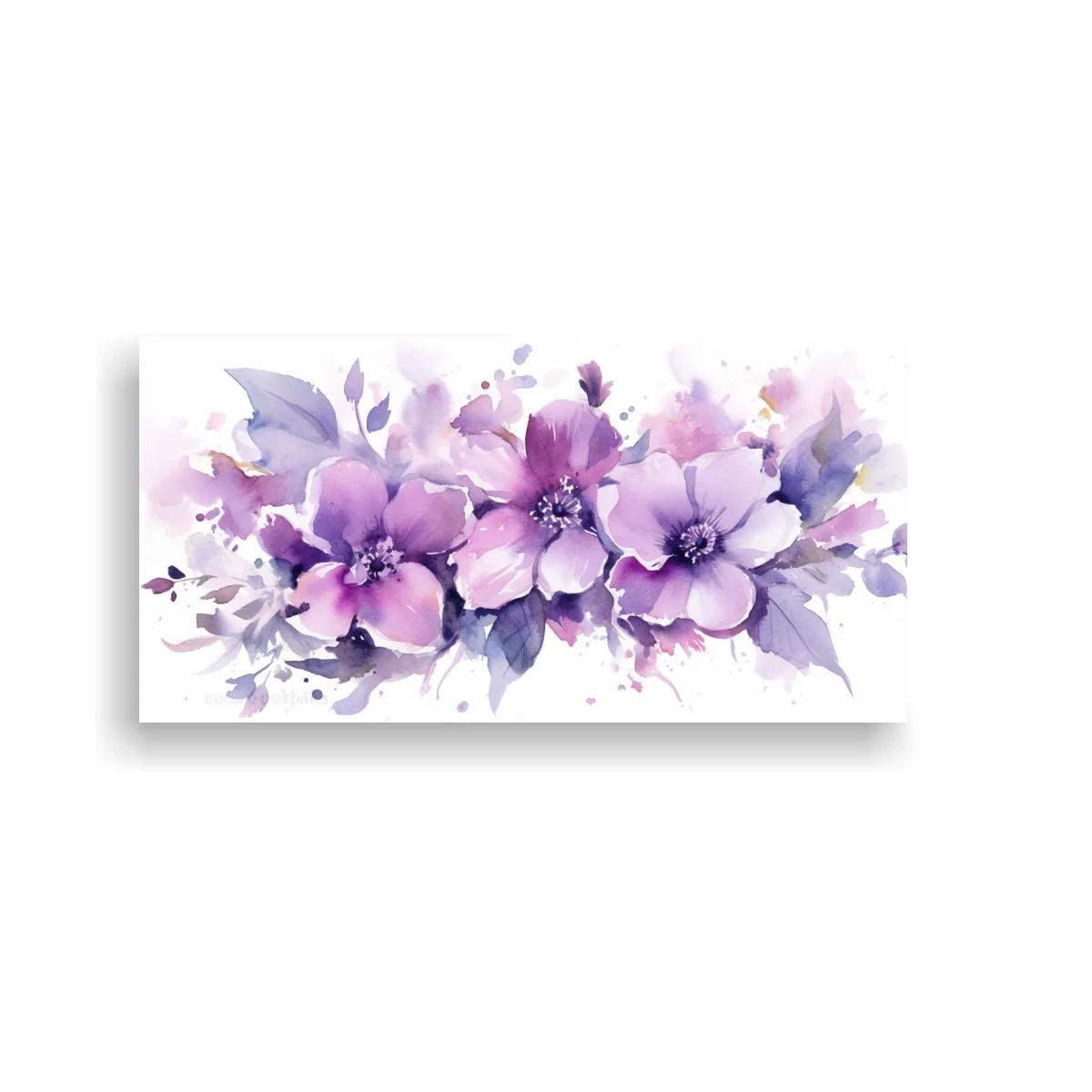 Cuadro flores moradas tipo flor de cerezo en acuarela