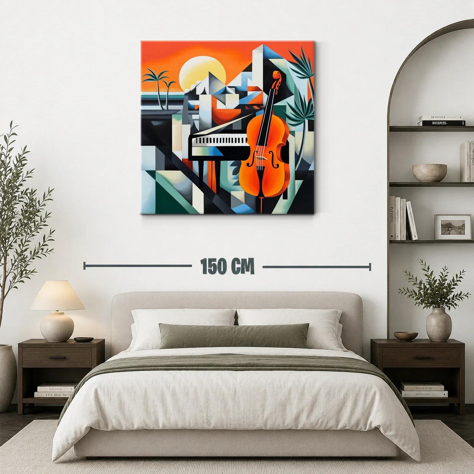 Cuadro moderno con piano y violonchelo en tonos vibrantes — miniatura 3
