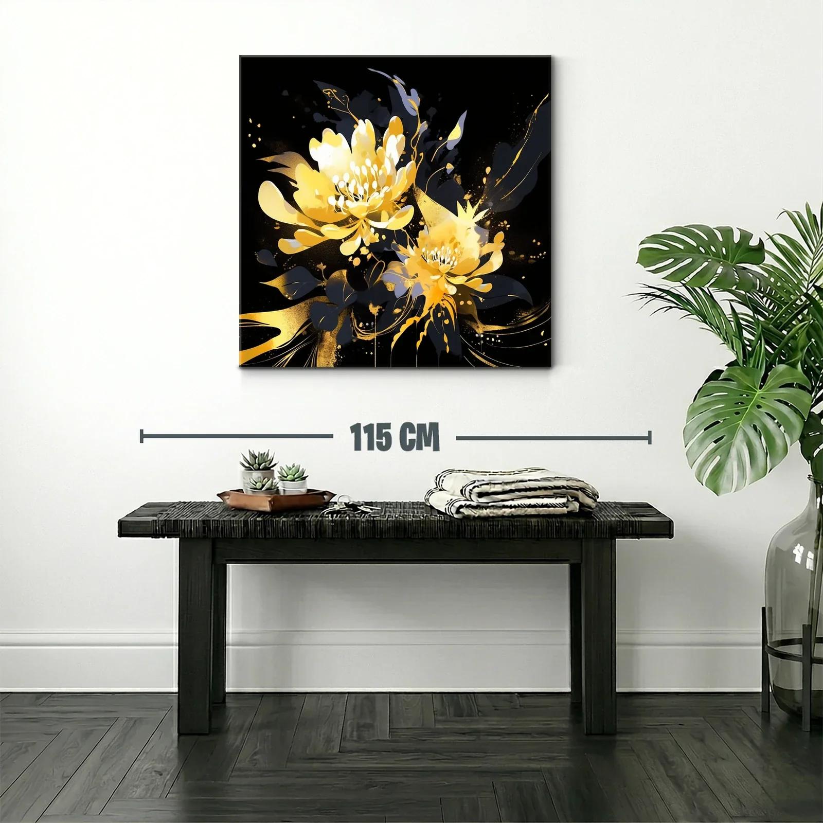 Cuadro floral vibrante con tonos amarillos y negros — miniatura 2