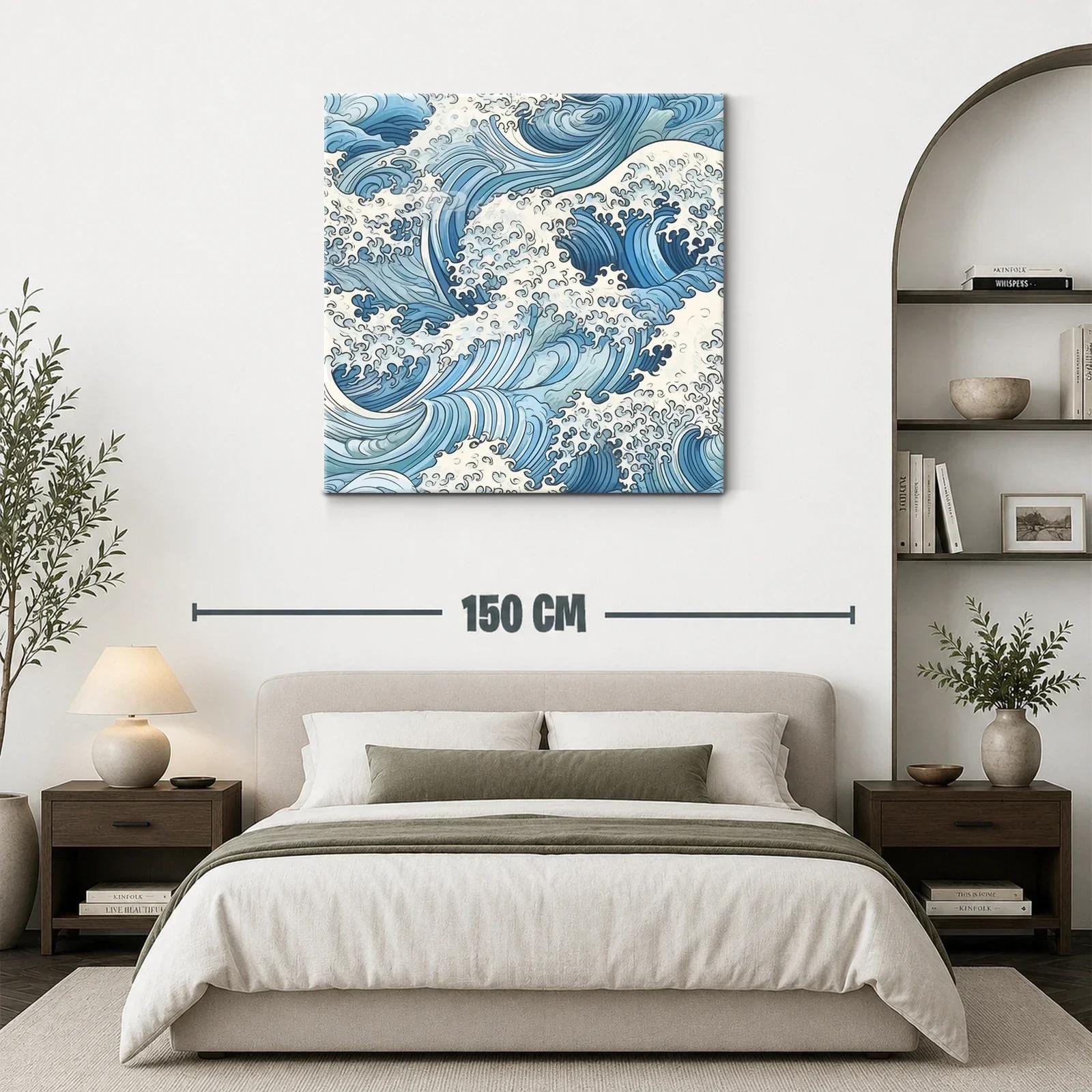 Mar en movimiento con olas estilizadas en azul y blanco — miniatura 3