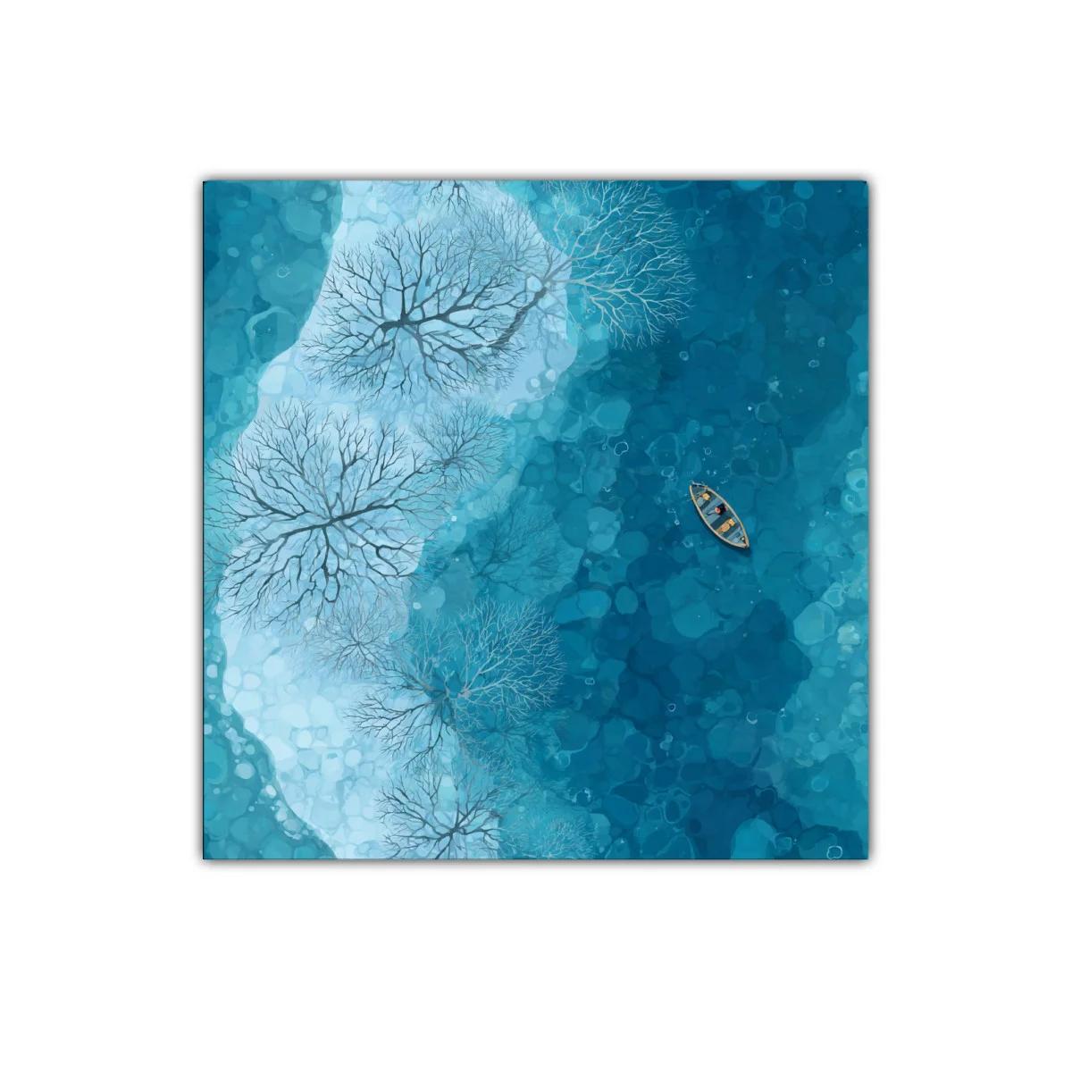 Paisaje Azul con Barco y Árboles para Decorar — imagen principal