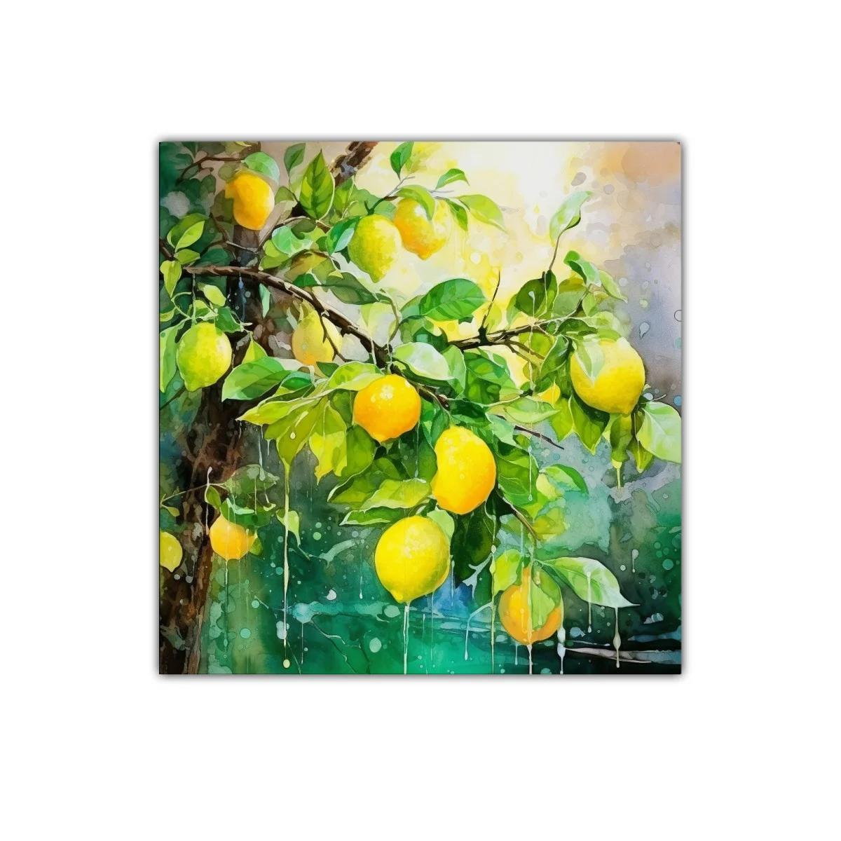 Cuadro con limones vibrantes en ramas verdes frescas — miniatura 1