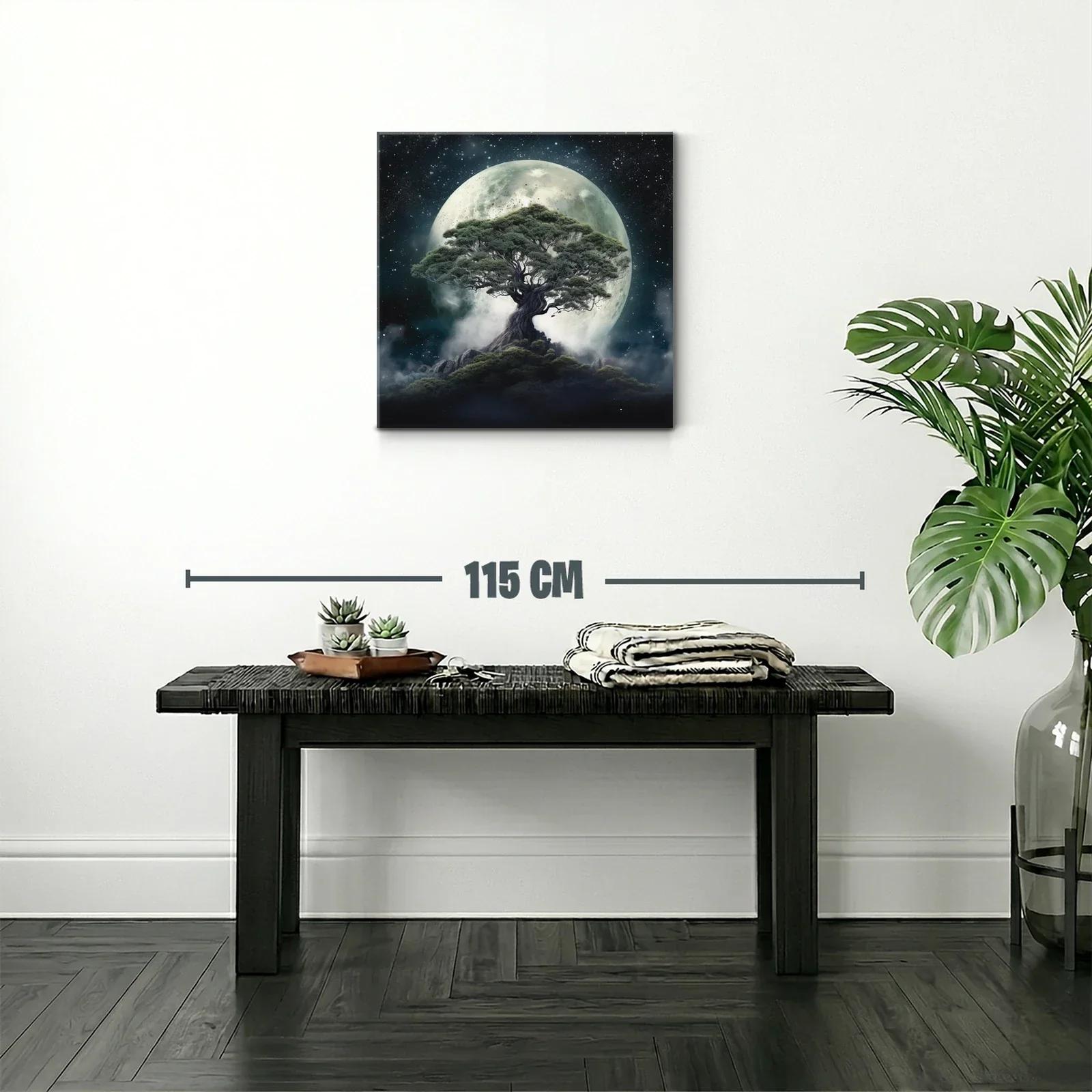 Árbol majestuoso bajo la luna llena en noche estrellada — miniatura 2