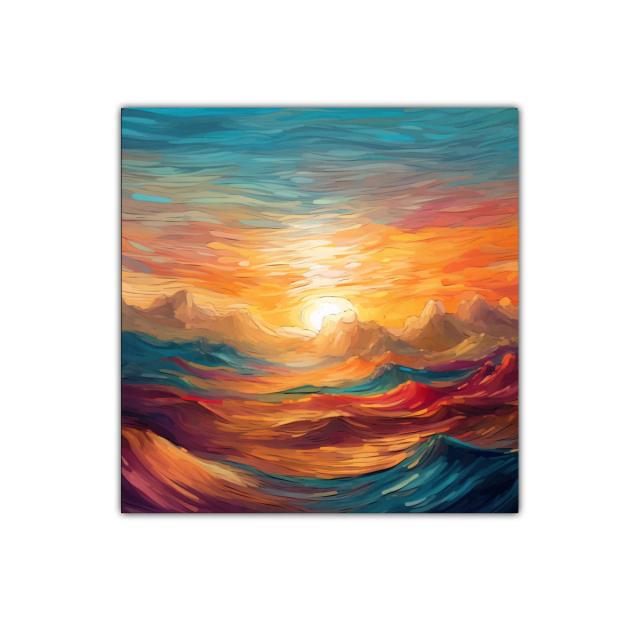 Atardecer vibrante en paisaje montañoso colorido