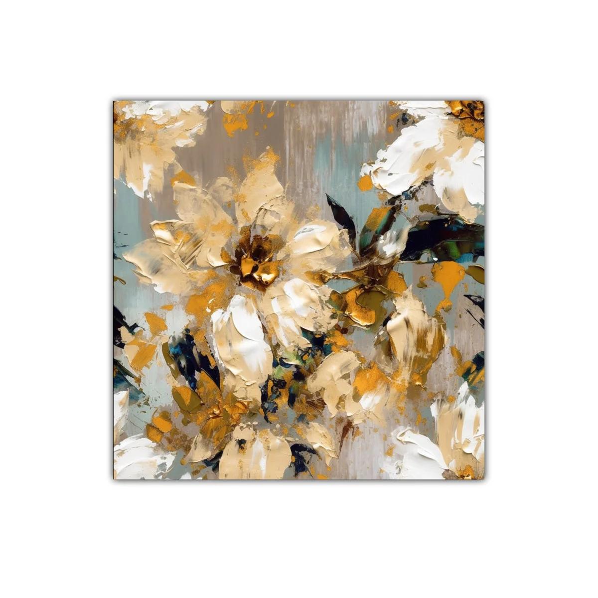 Cuadro decorativo con flores en tonos dorados y beige