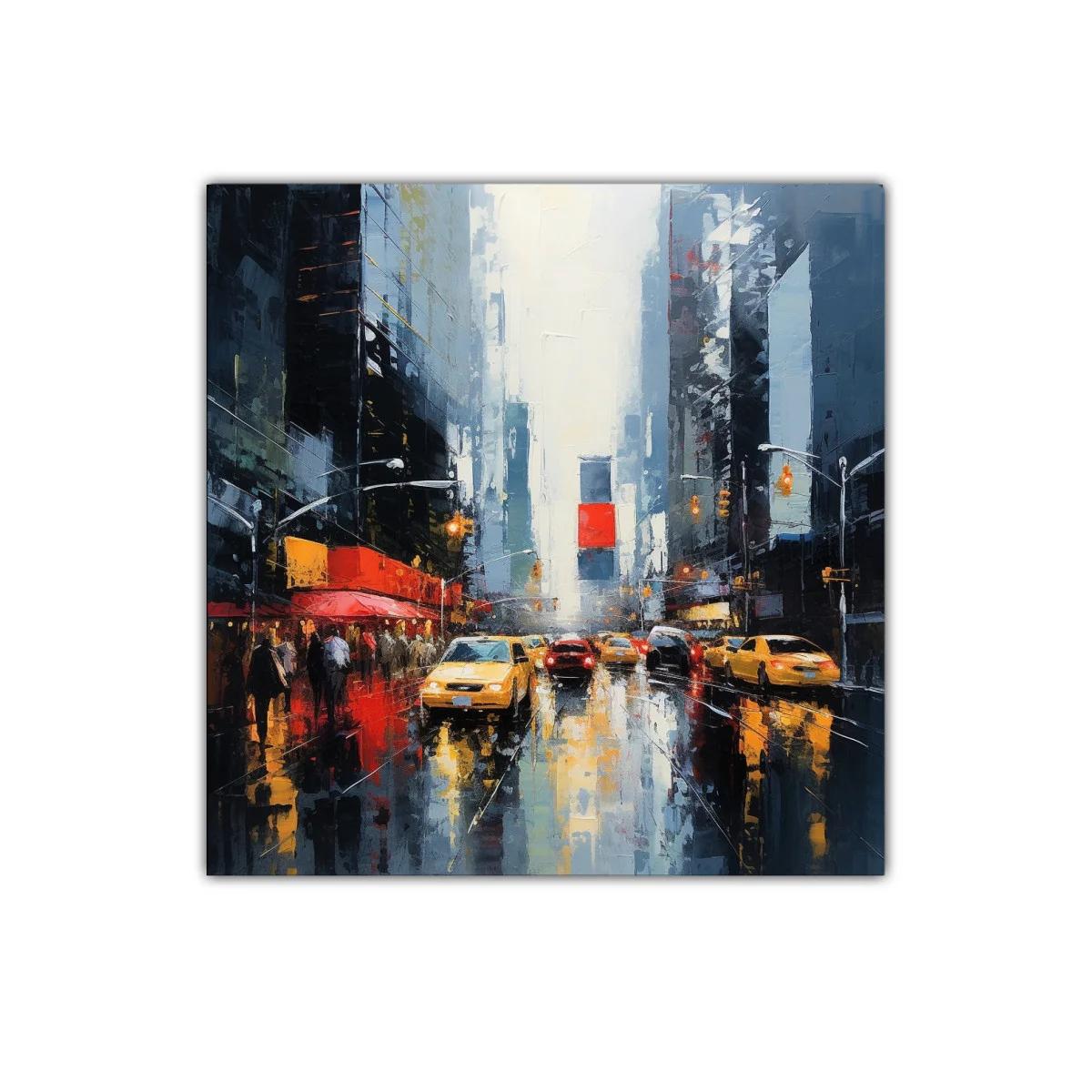 Escena urbana vibrante de ciudad bajo la lluvia con taxis amarillos — imagen principal