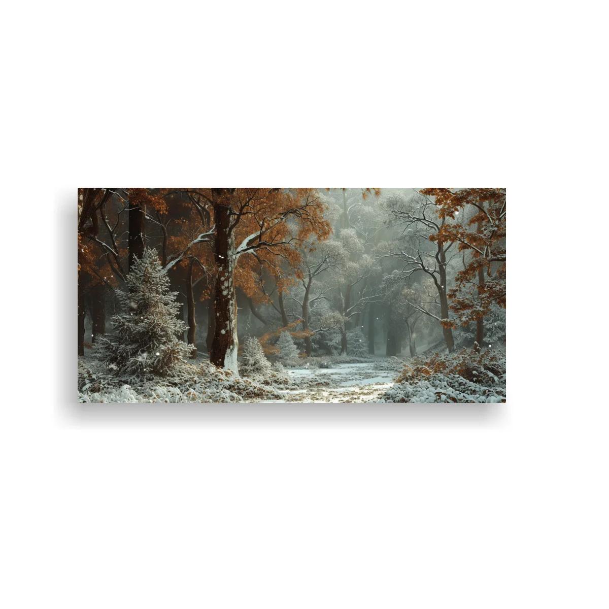 Cuadro bosque nevado con camino cubierto de nieve