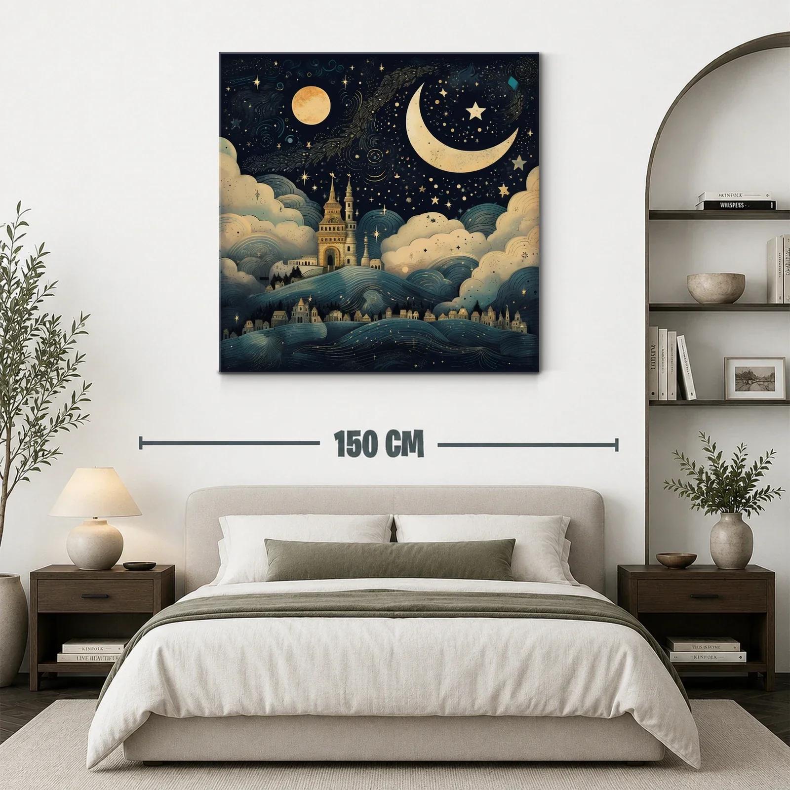 Paisaje nocturno con castillo y cielo estrellado mágico — miniatura 3