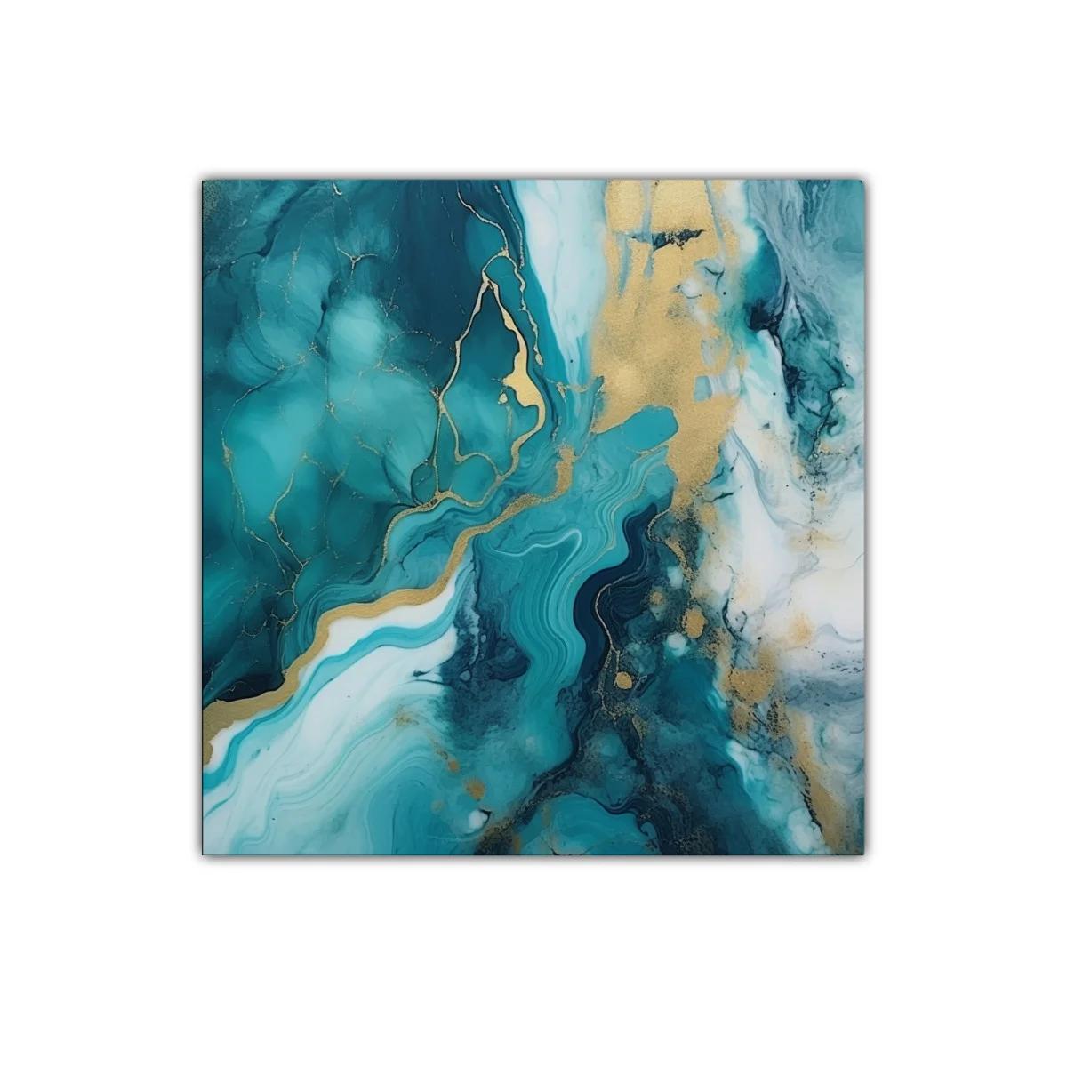 Cuadro abstracto con tonos turquesa y dorado — imagen principal
