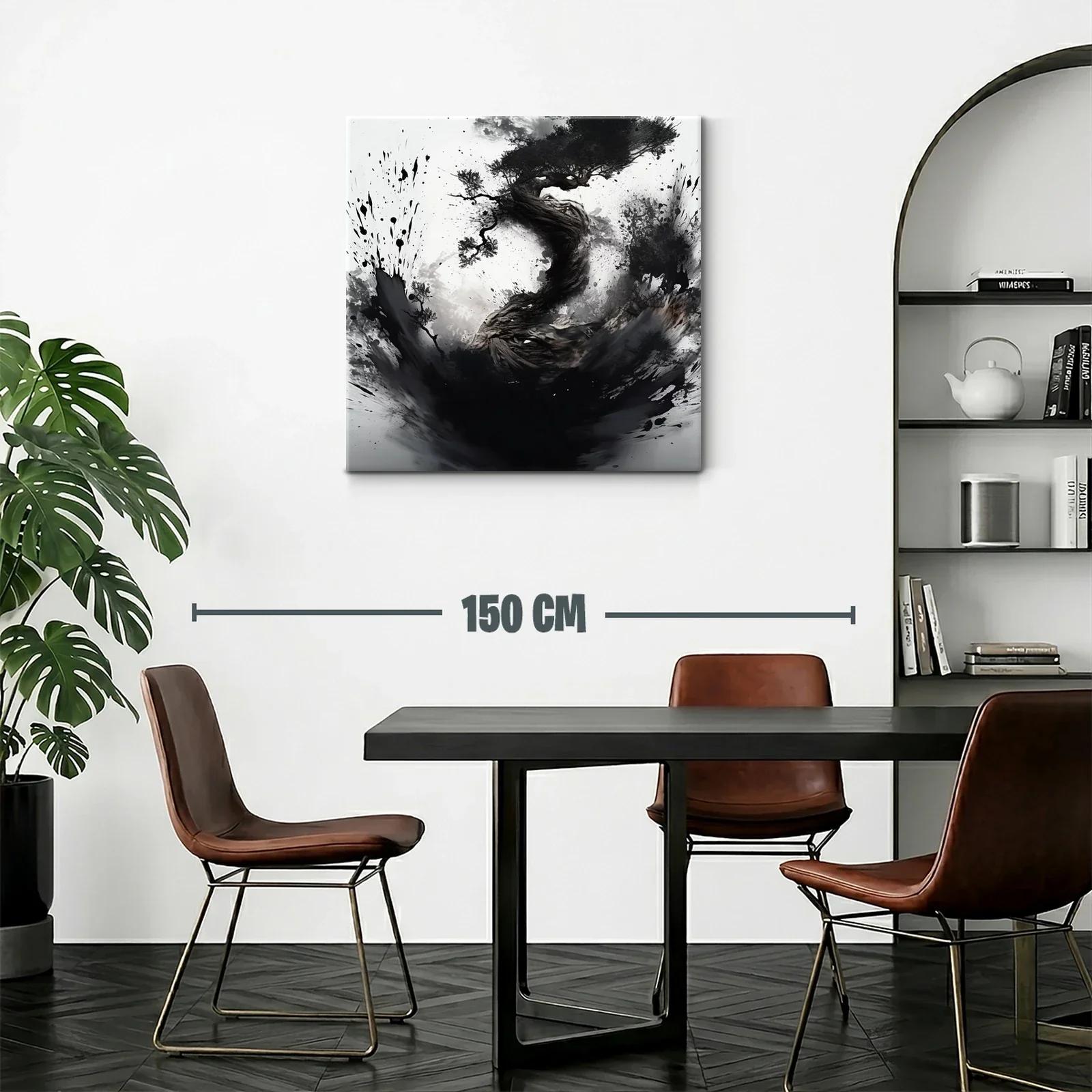 Cuadro abstracto con árbol retorcido en tonos monocromáticos — miniatura 2