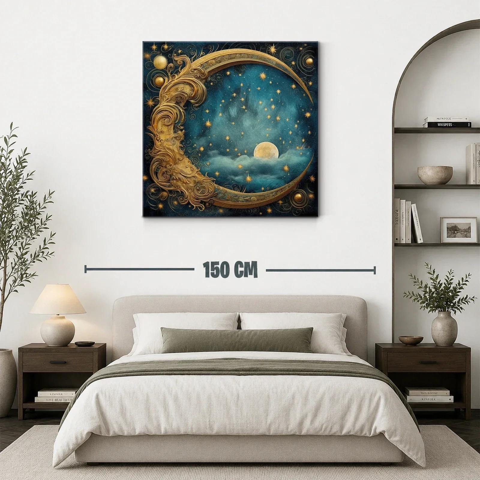 Luna Dorada entre Estrellas en Cielo Nocturno Azul Profundo — miniatura 3