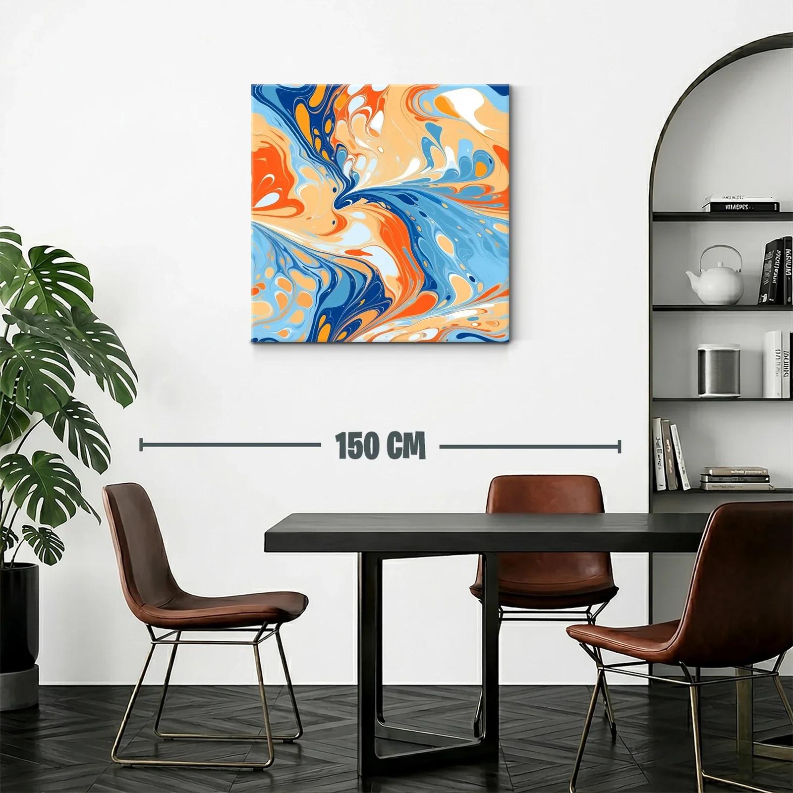 Cuadro abstracto con dinámicos remolinos en tonos cálidos y azules — miniatura 2