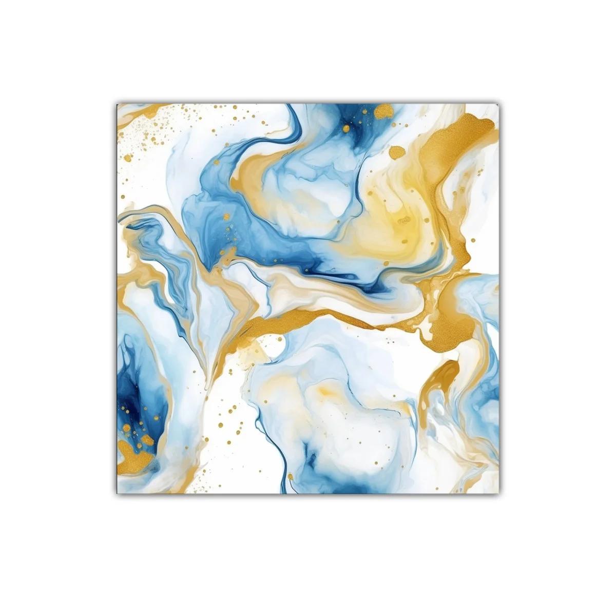 Composición abstracta en tonos azules y dorados