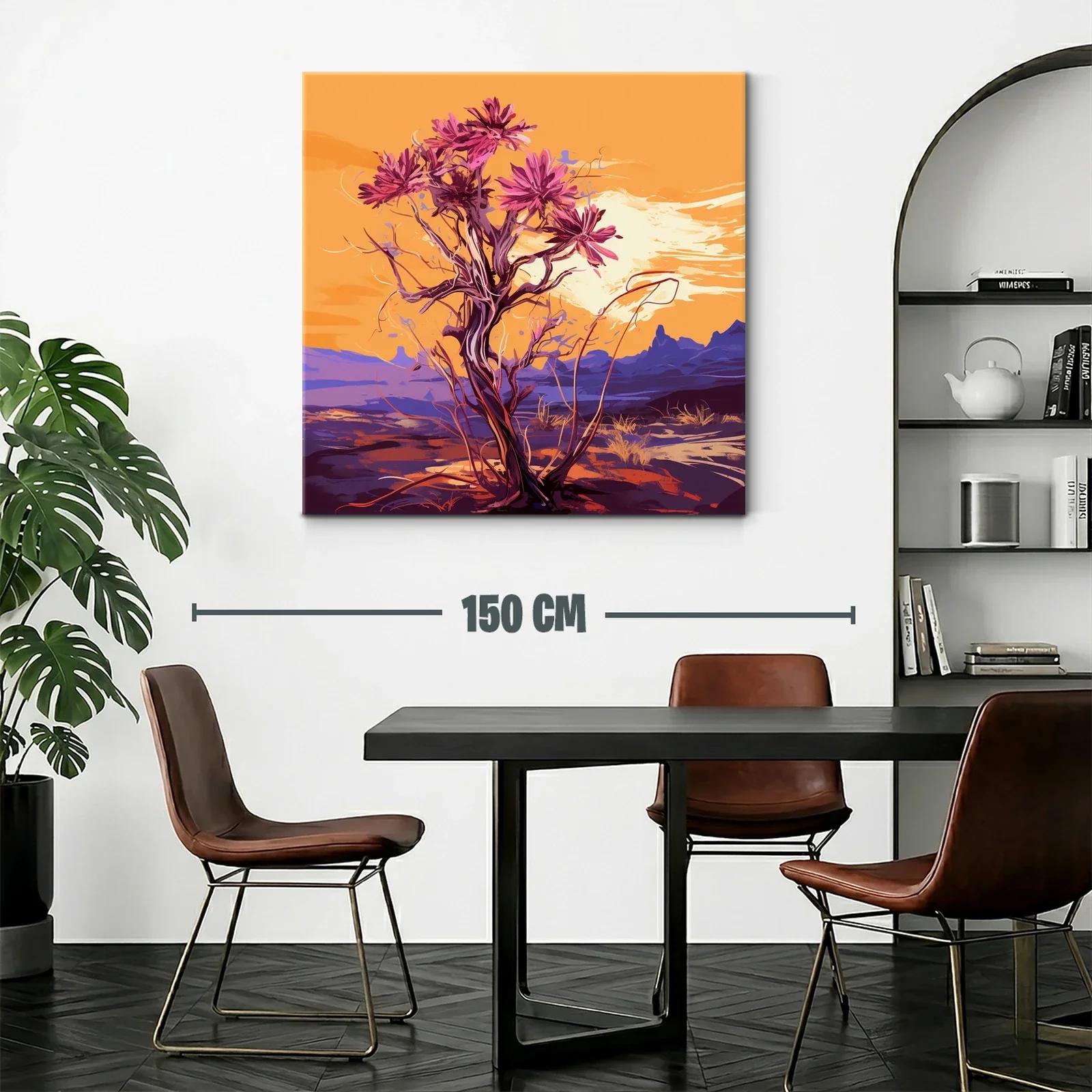 Atardecer con árbol de flores vibrantes en paisaje desértico — miniatura 2