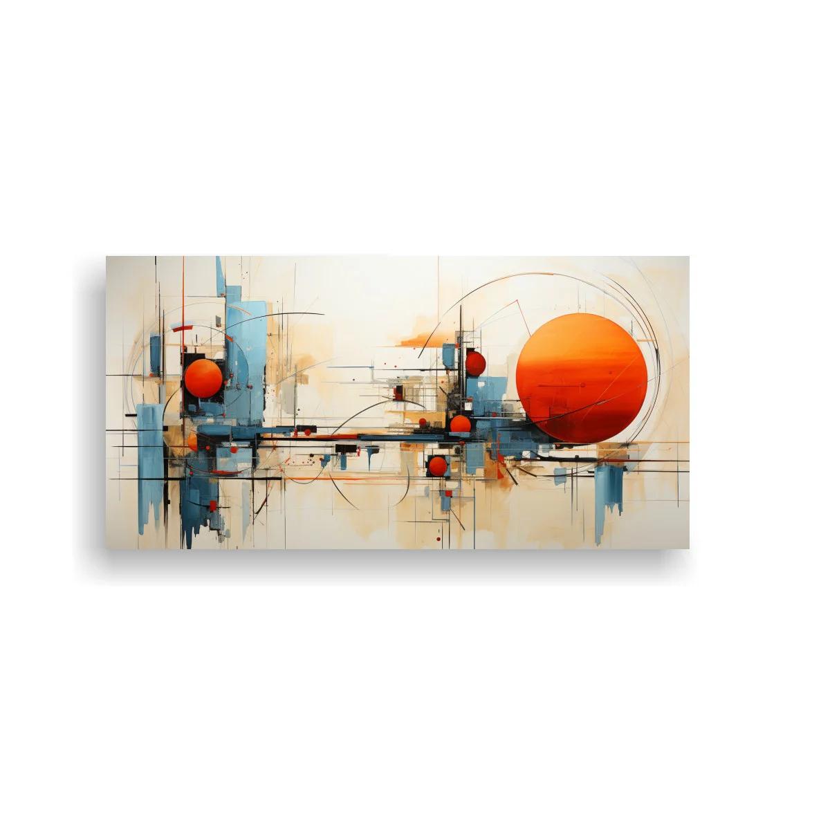 Cuadro composición geométrica abstracta con gran círculo naranja