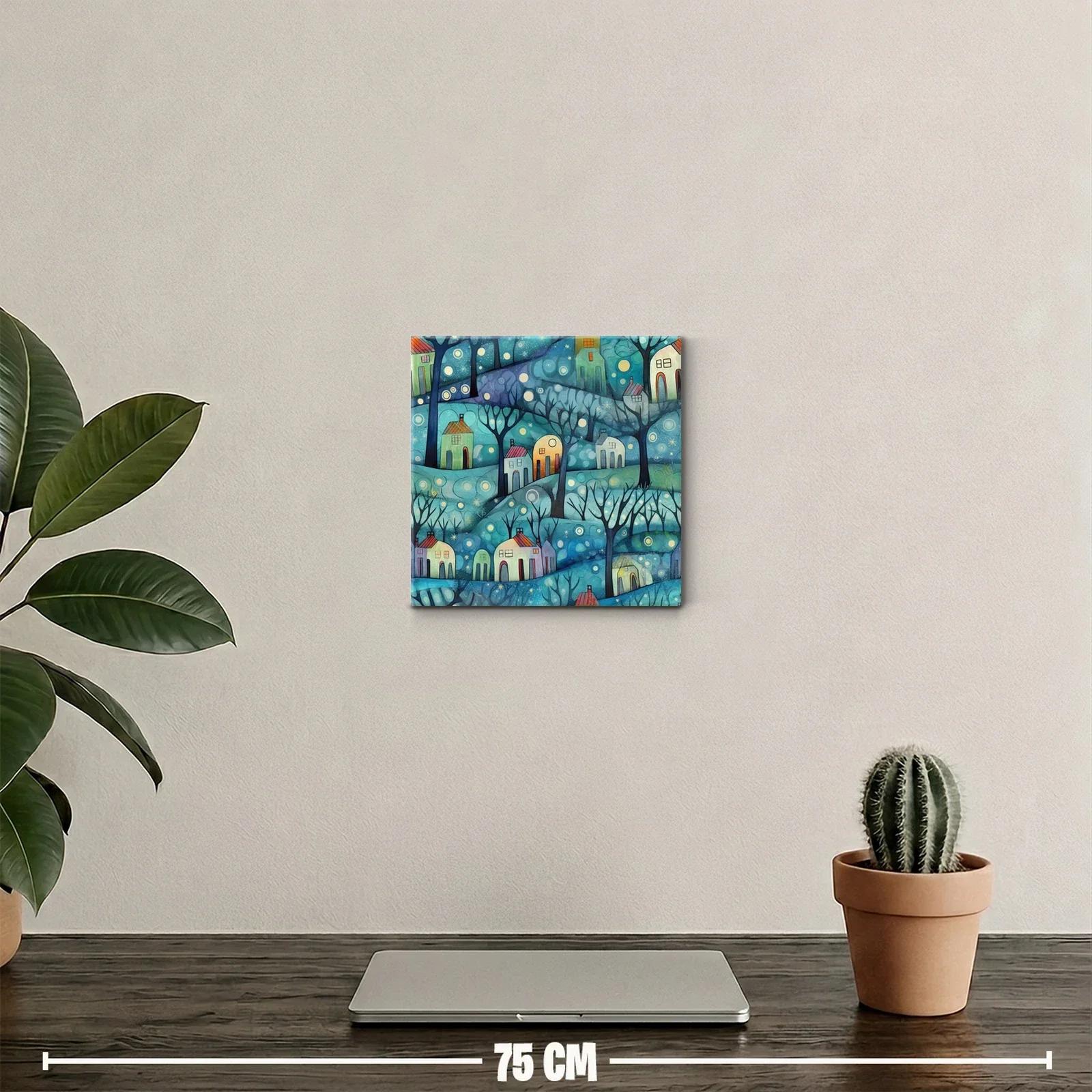 Paisaje nocturno encantado con casas iluminadas y naturaleza — miniatura 2