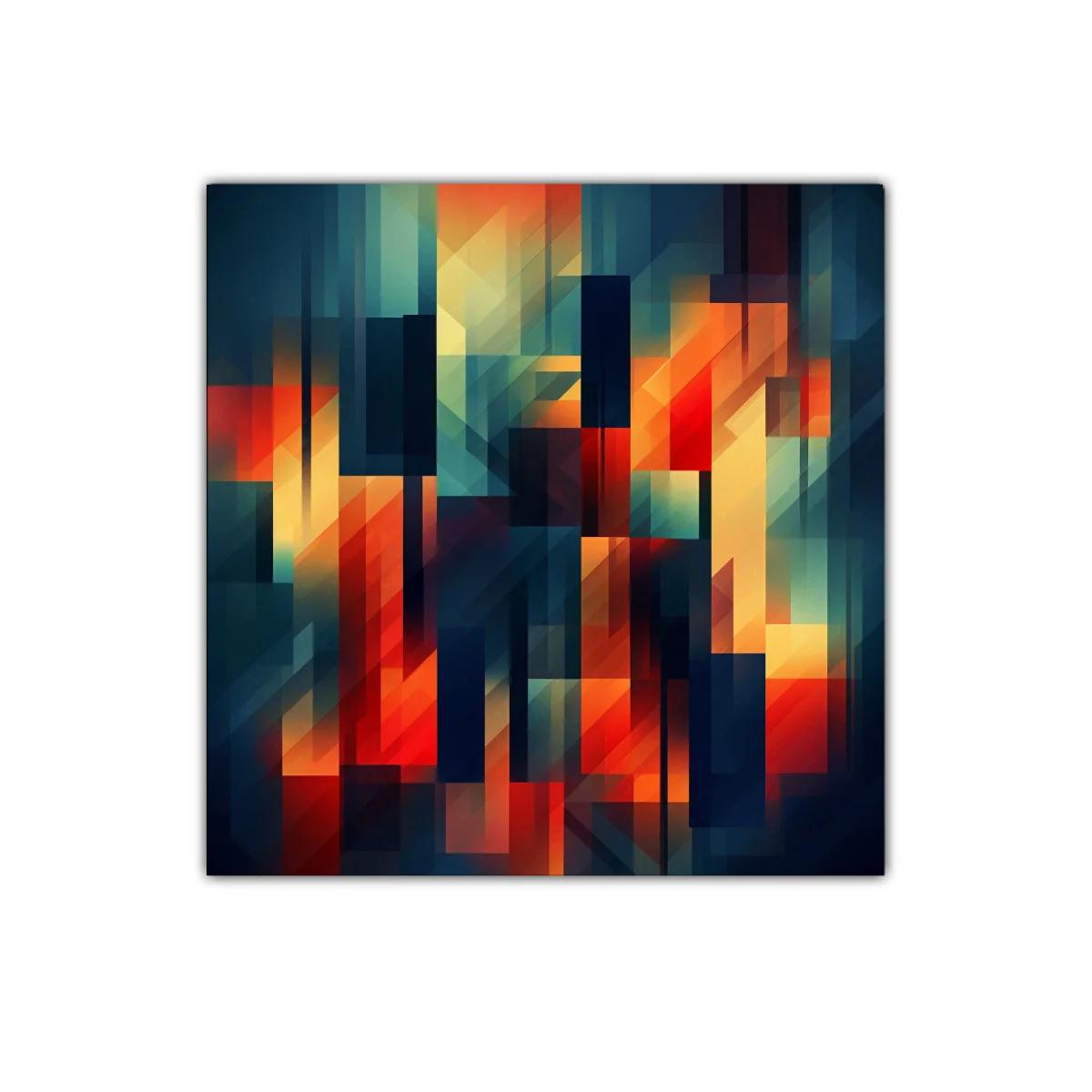 Composición abstracta vibrante con tonos cálidos y fríos