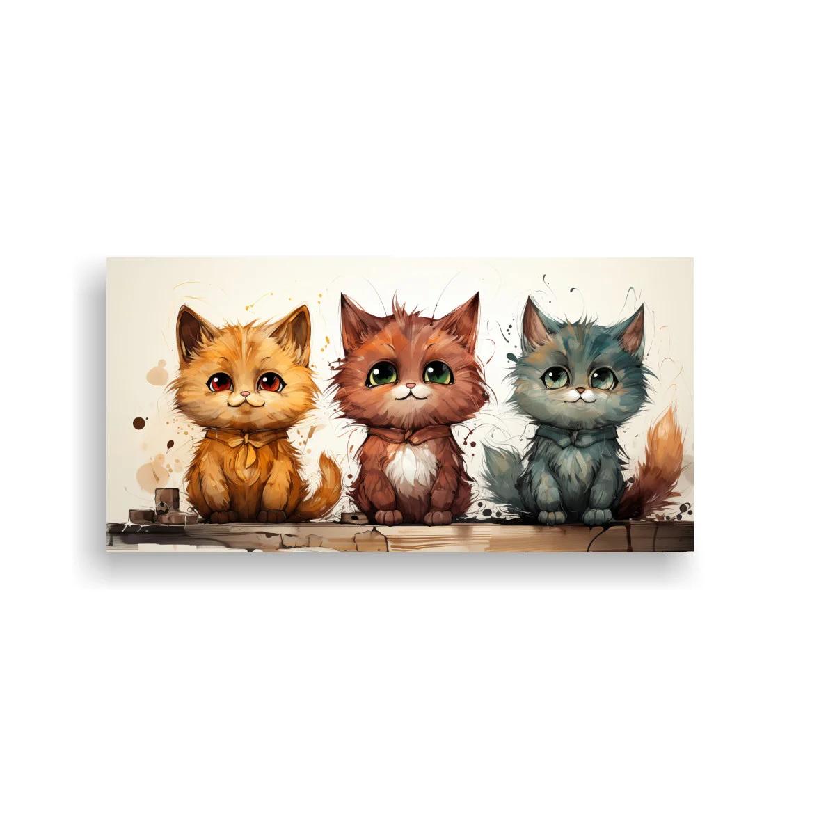 Cuadro tres gatitos con salpicaduras de pintura
