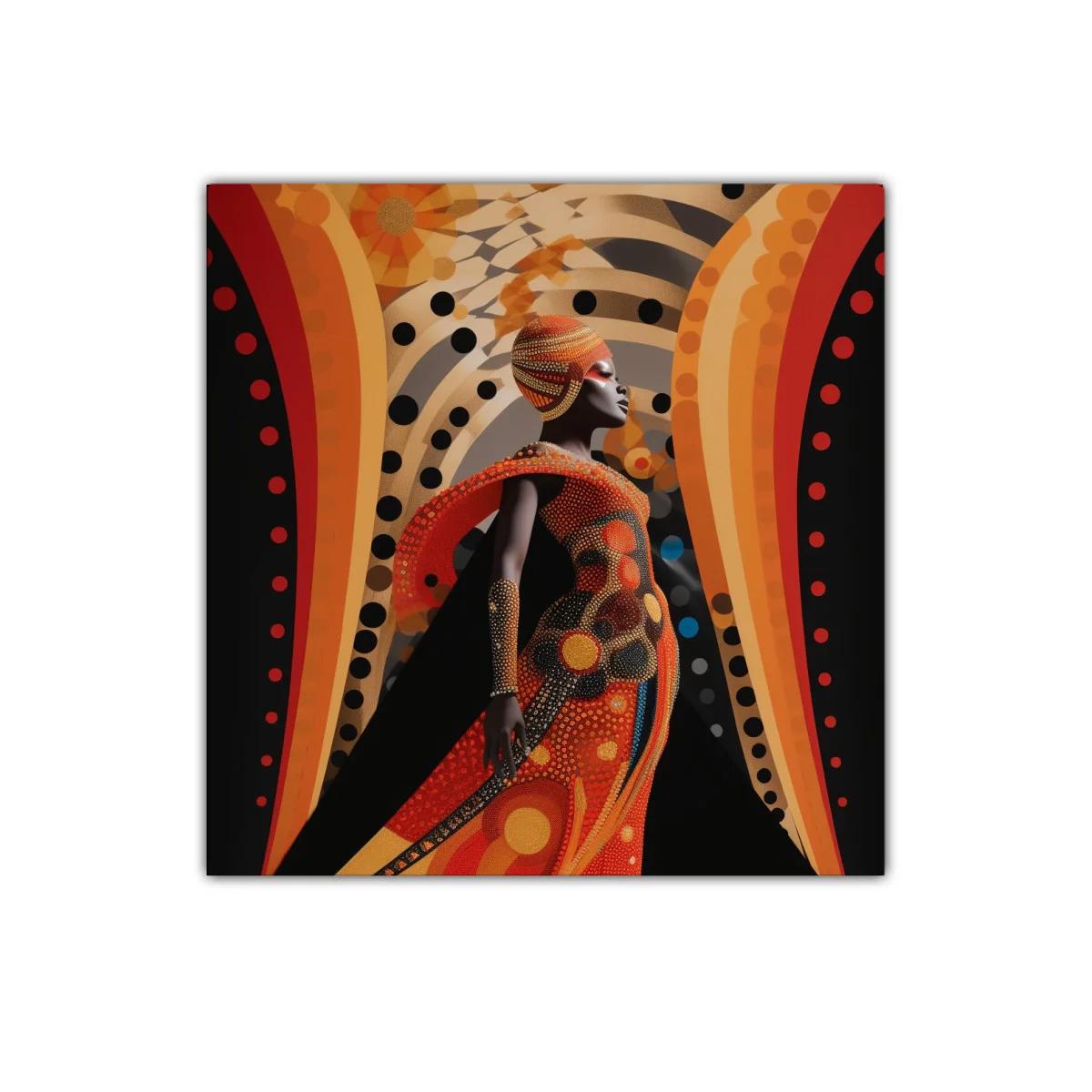 Figura femenina con colores cálidos y diseño en puntos