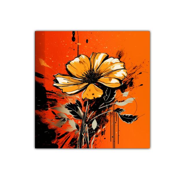 Flor vibrante en tonos naranjas y negros impactantes