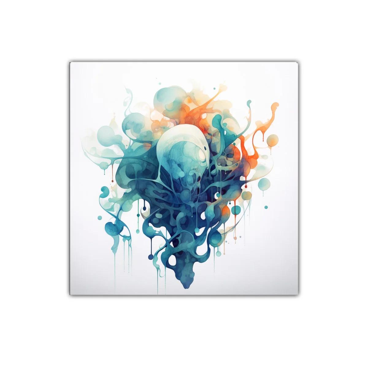 Composición abstracta con formas fluidas y tonos cálidos y fríos