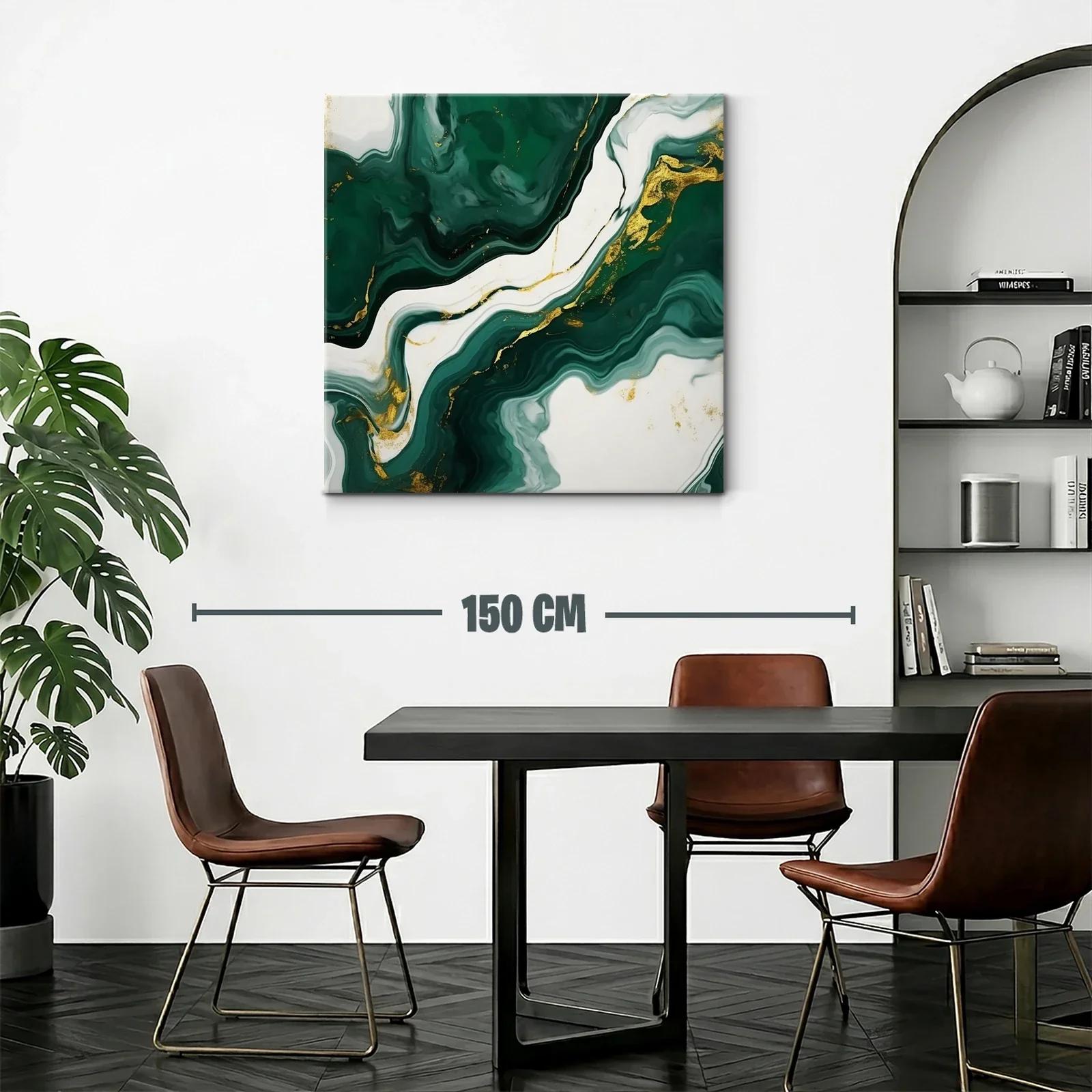 Cuadro abstracto con tonos verdes y detalles dorados — miniatura 2