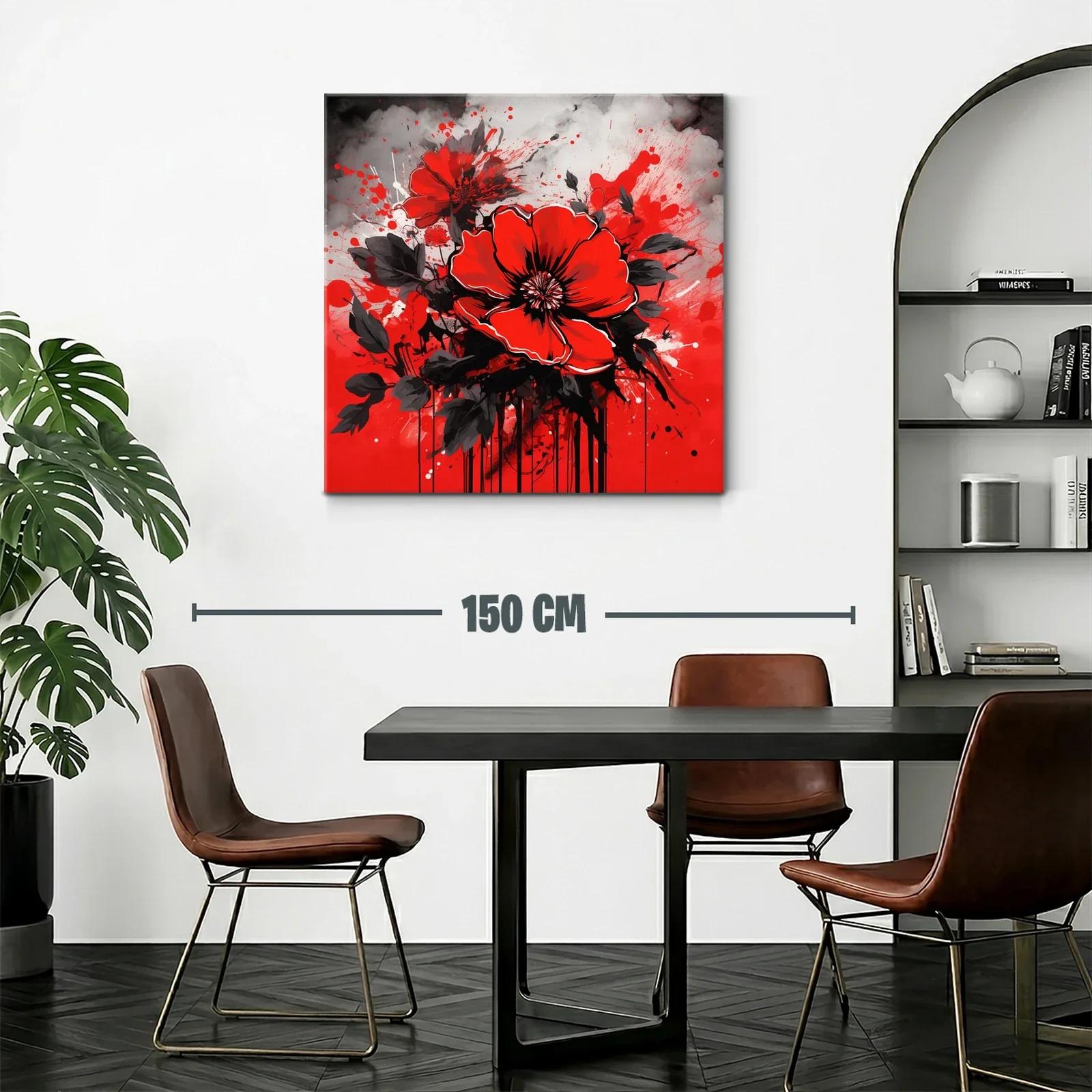 Impactante cuadro de flores rojas con fondo abstracto gris — miniatura 2