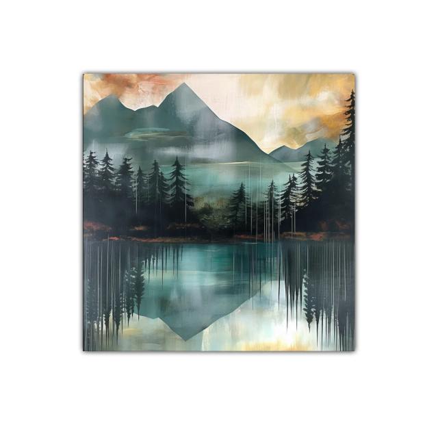 Paisaje sereno con lago reflejando montañas y árboles