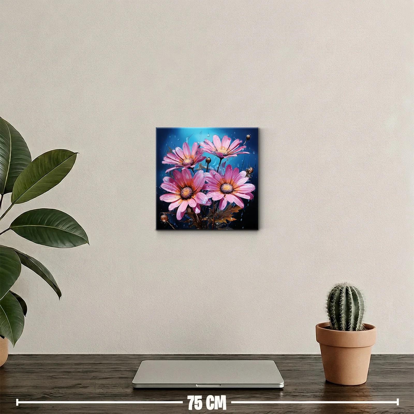 Cuadro decorativo con flores rosas vibrantes y fondo azul — miniatura 2