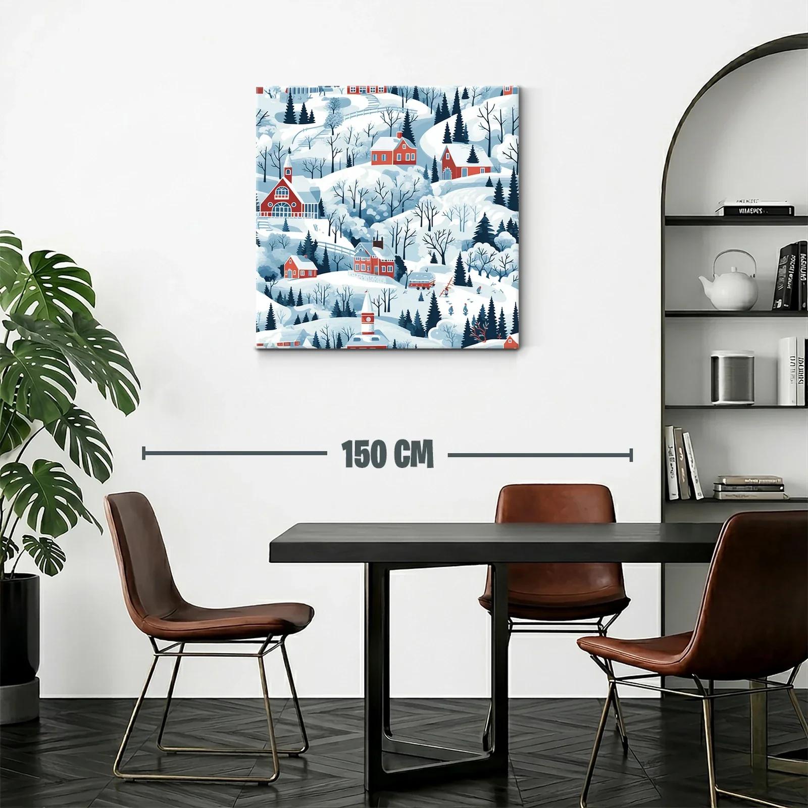 Paisaje invernal con casas rojas en colinas nevadas — miniatura 2