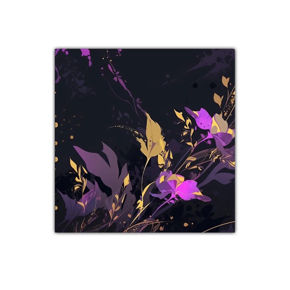 Cuadro decorativo floral en tonos morados y dorados — imagen principal