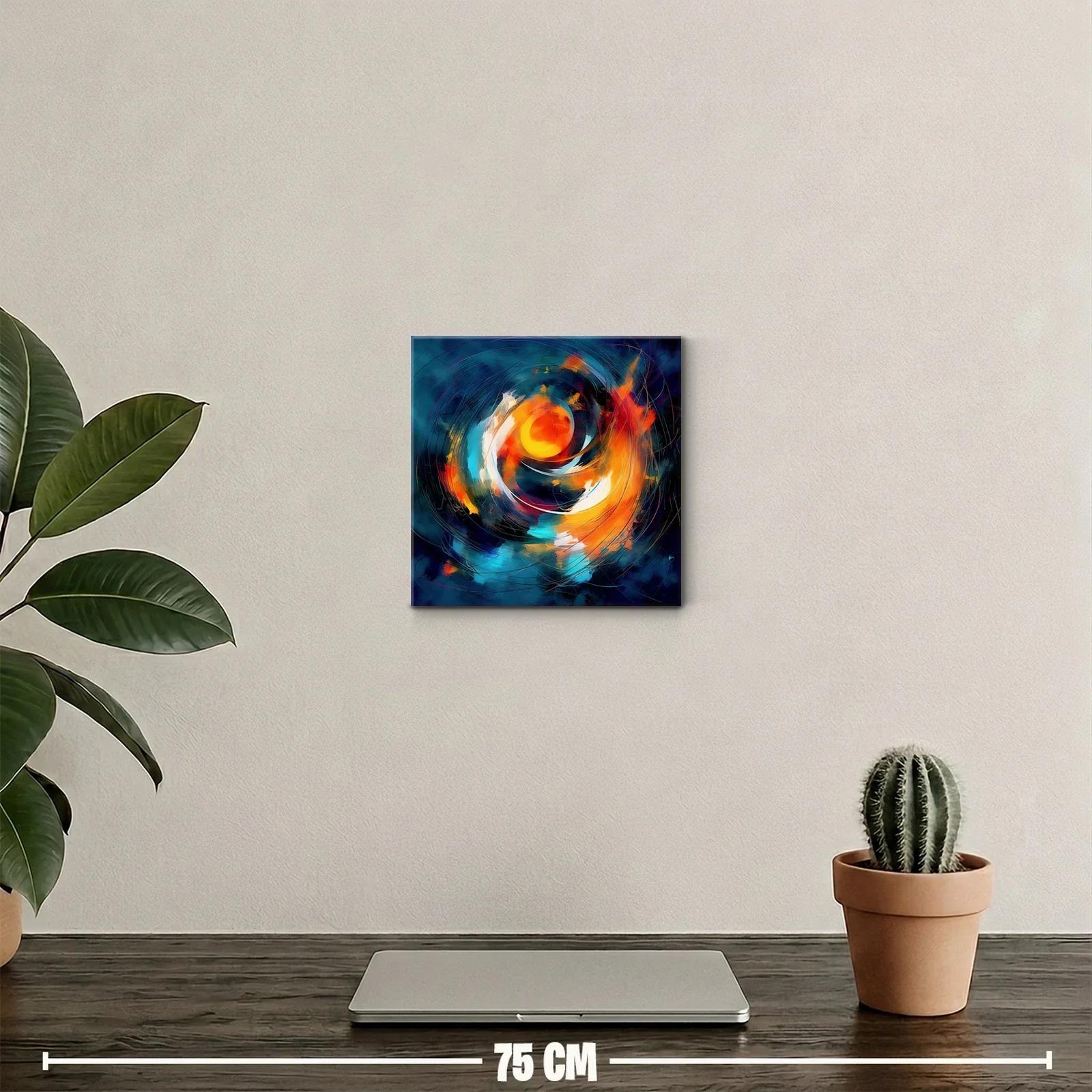 Cuadro abstracto con espiral de colores cálidos y fríos — miniatura 2