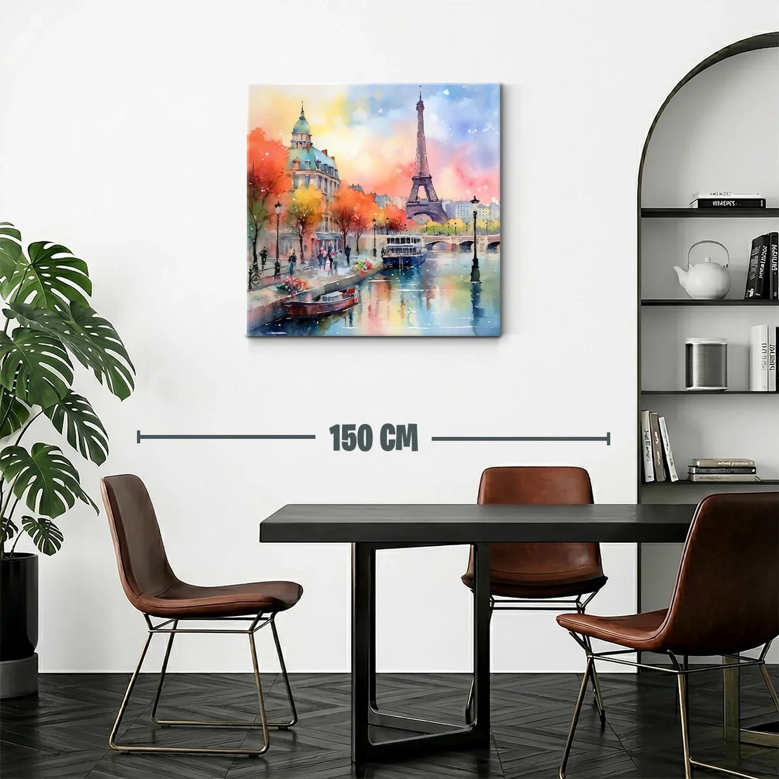 Paisaje urbano con la torre Eiffel y río al atardecer — miniatura 2
