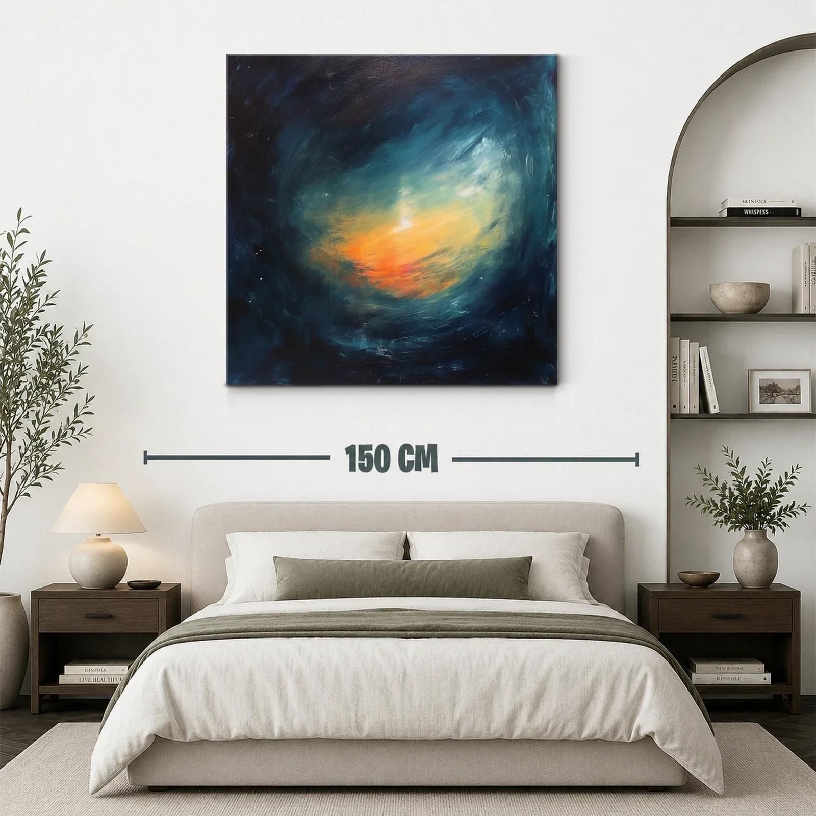 Cuadro abstracto con luces cálidas y tonos profundos azules — miniatura 3