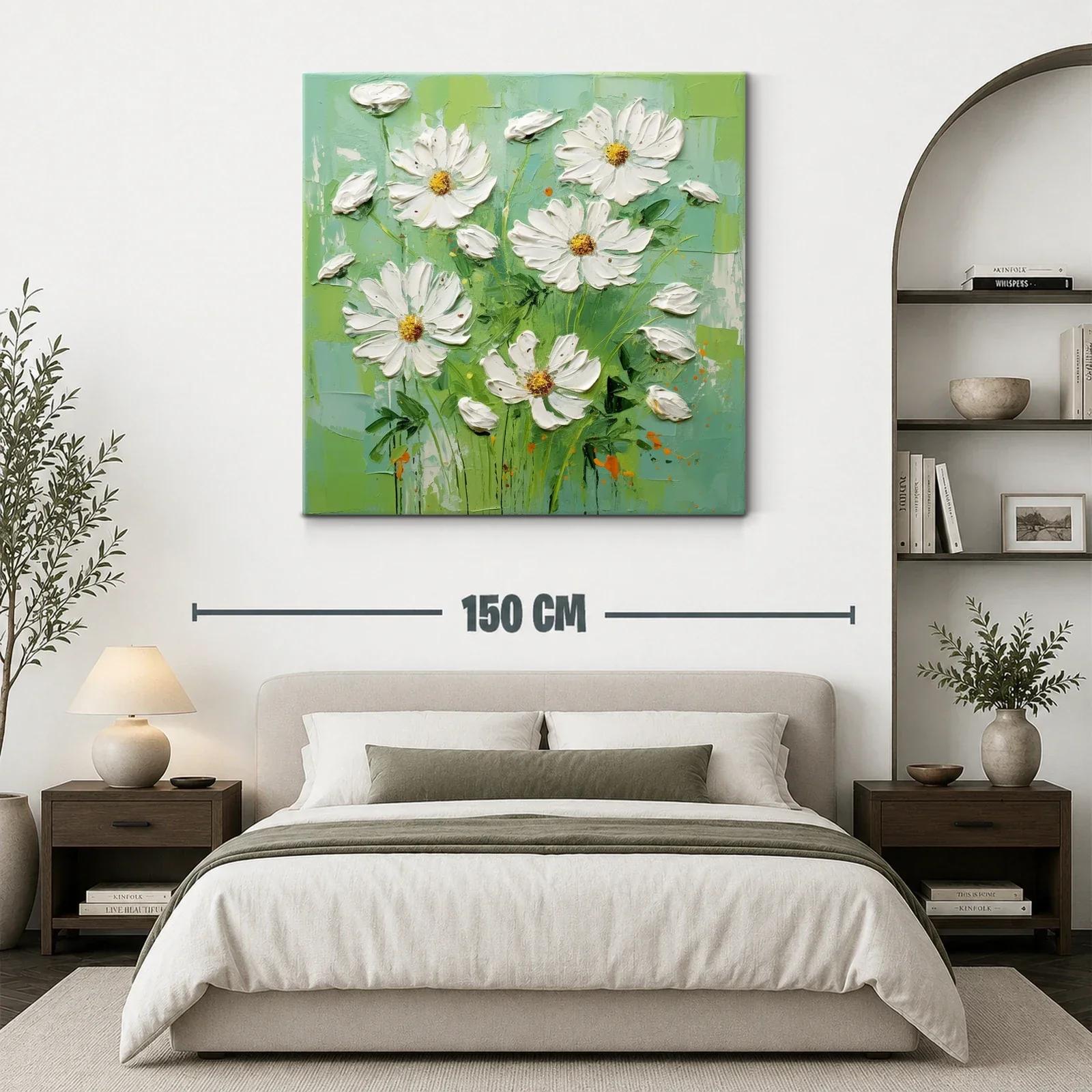 Cuadro flores blancas sobre fondo verde fresco y luminoso — miniatura 3