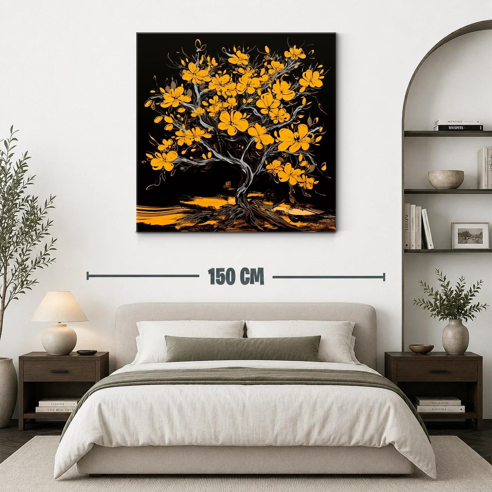 Árbol con flores amarillas sobre fondo negro intenso — miniatura 3