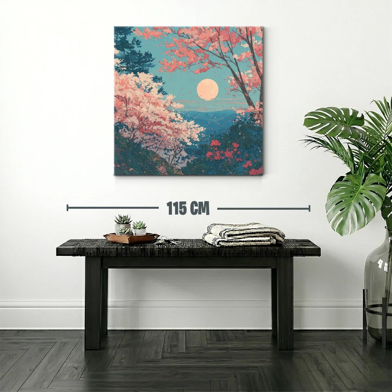 Paisaje de cerezos en flor bajo luna llena — miniatura 2