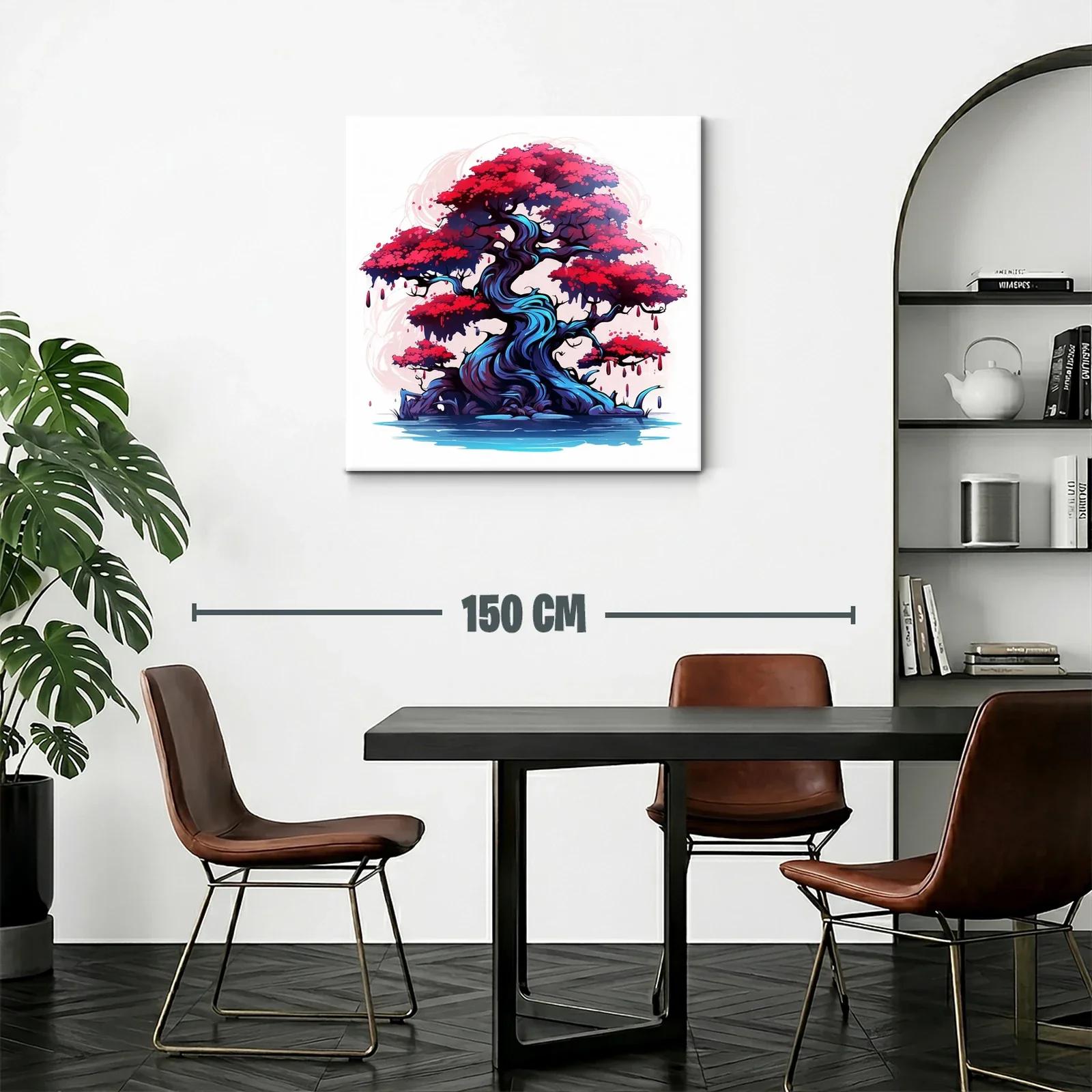 Árbol místico con follaje rojo vibrante y tronco azul intenso — miniatura 2