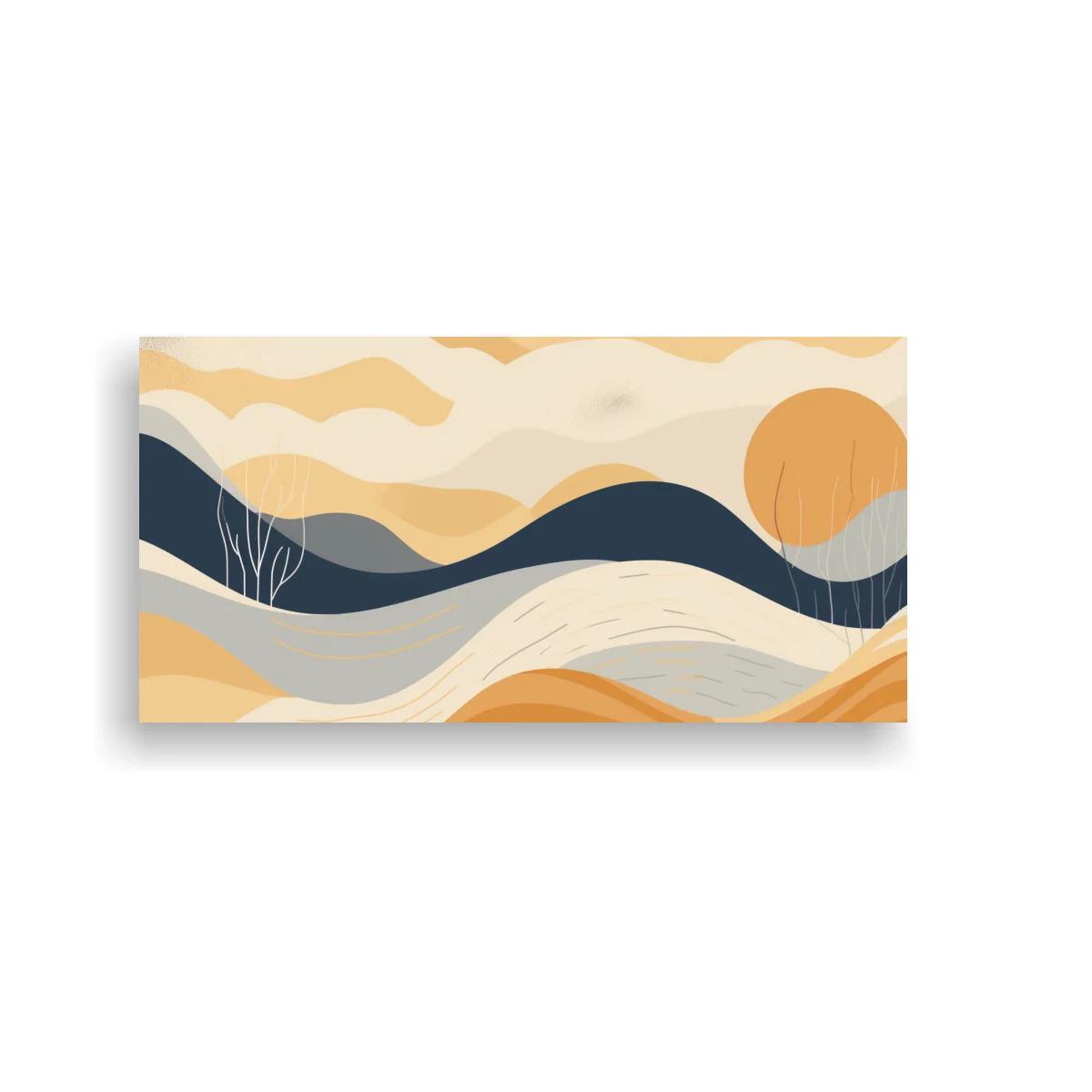 Cuadro paisaje abstracto de colinas con sol y ramas de árbol desnudo — imagen principal