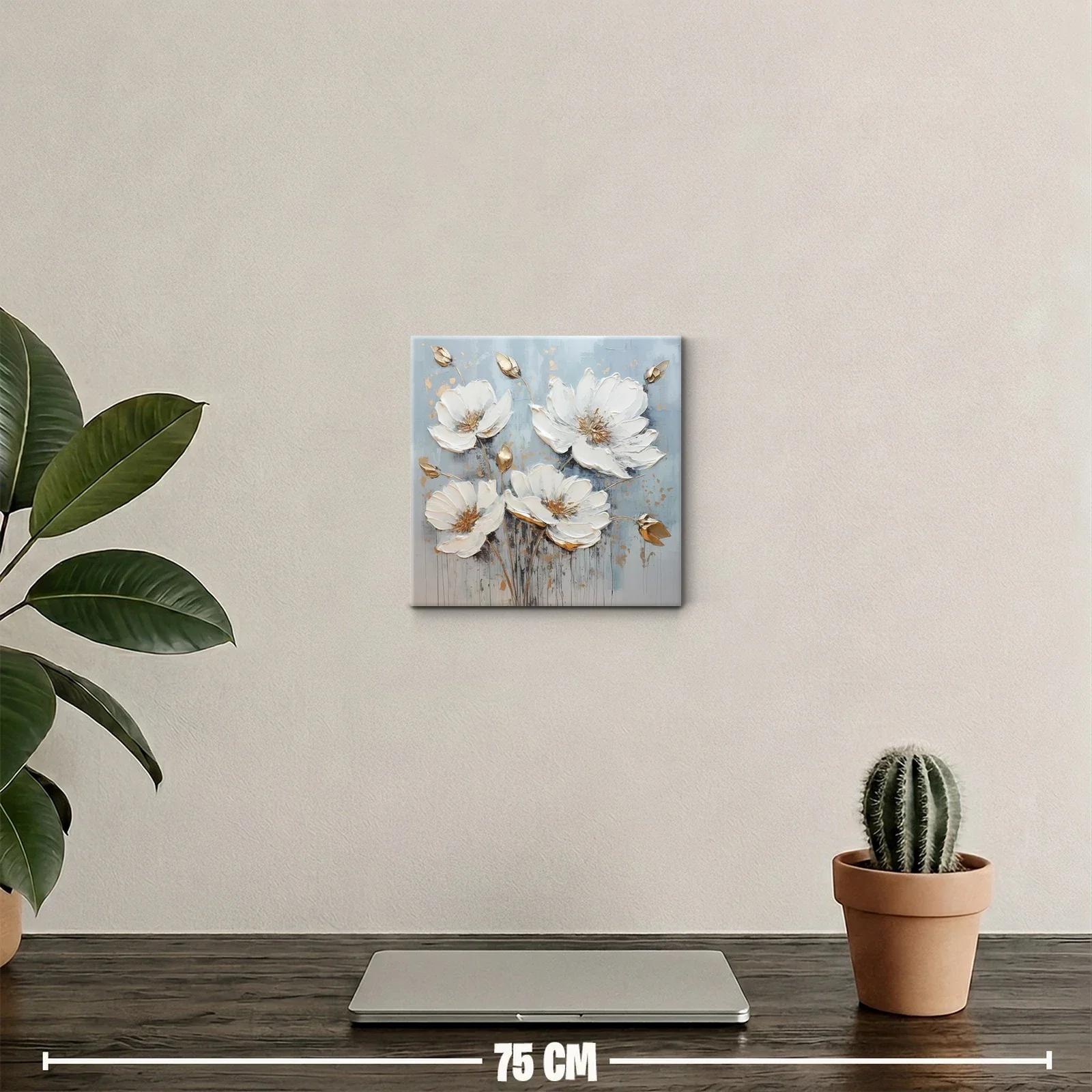 Cuadro floral elegante en tonos blancos y dorados — miniatura 2