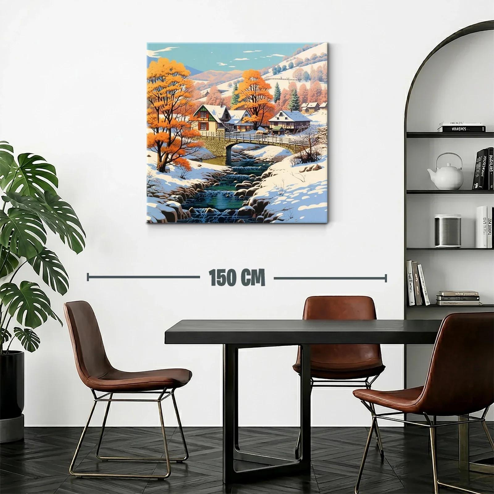 Paisaje invernal con río y árboles en tonos cálidos — miniatura 2