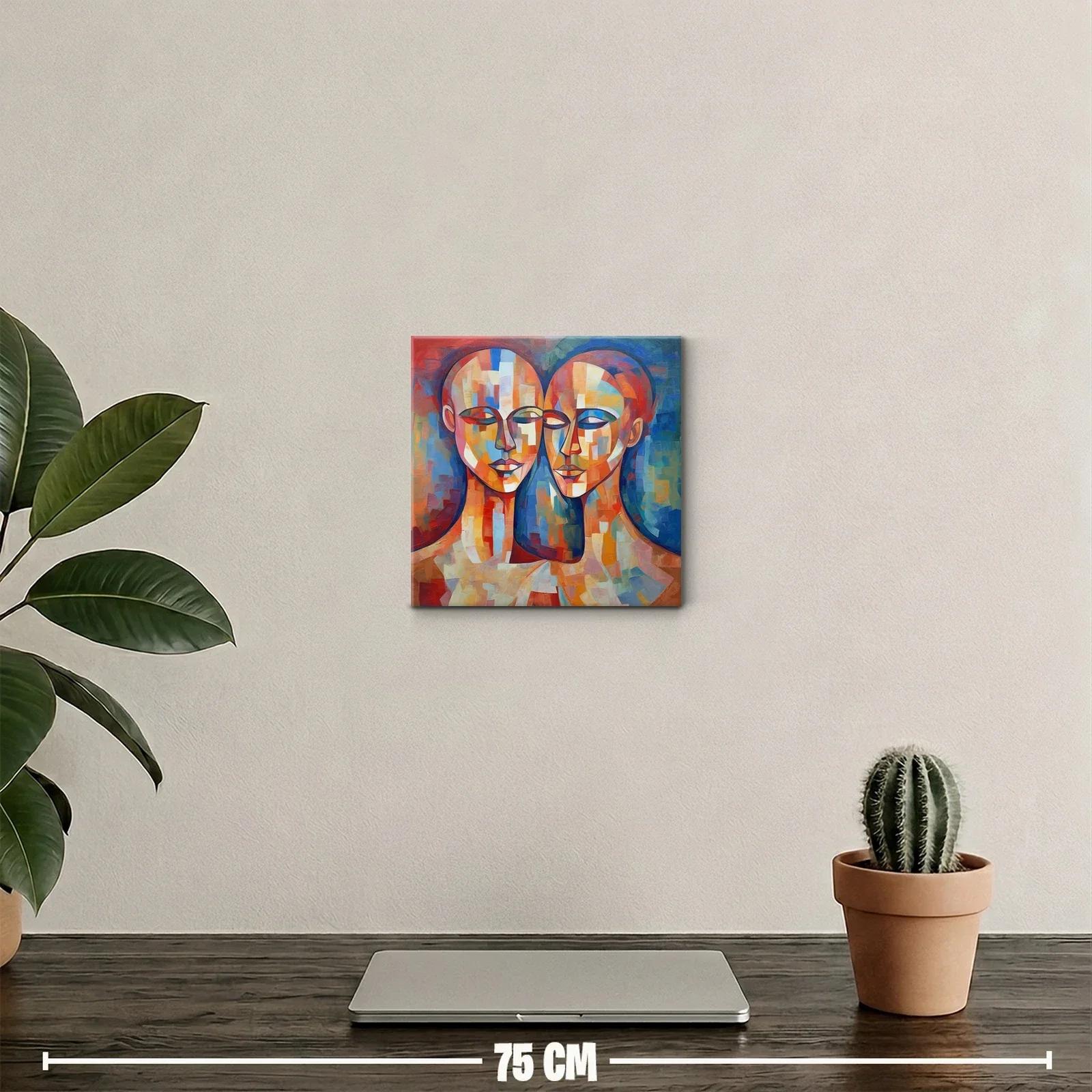 Cuadro abstracto con dos rostros estilo cubista — miniatura 2