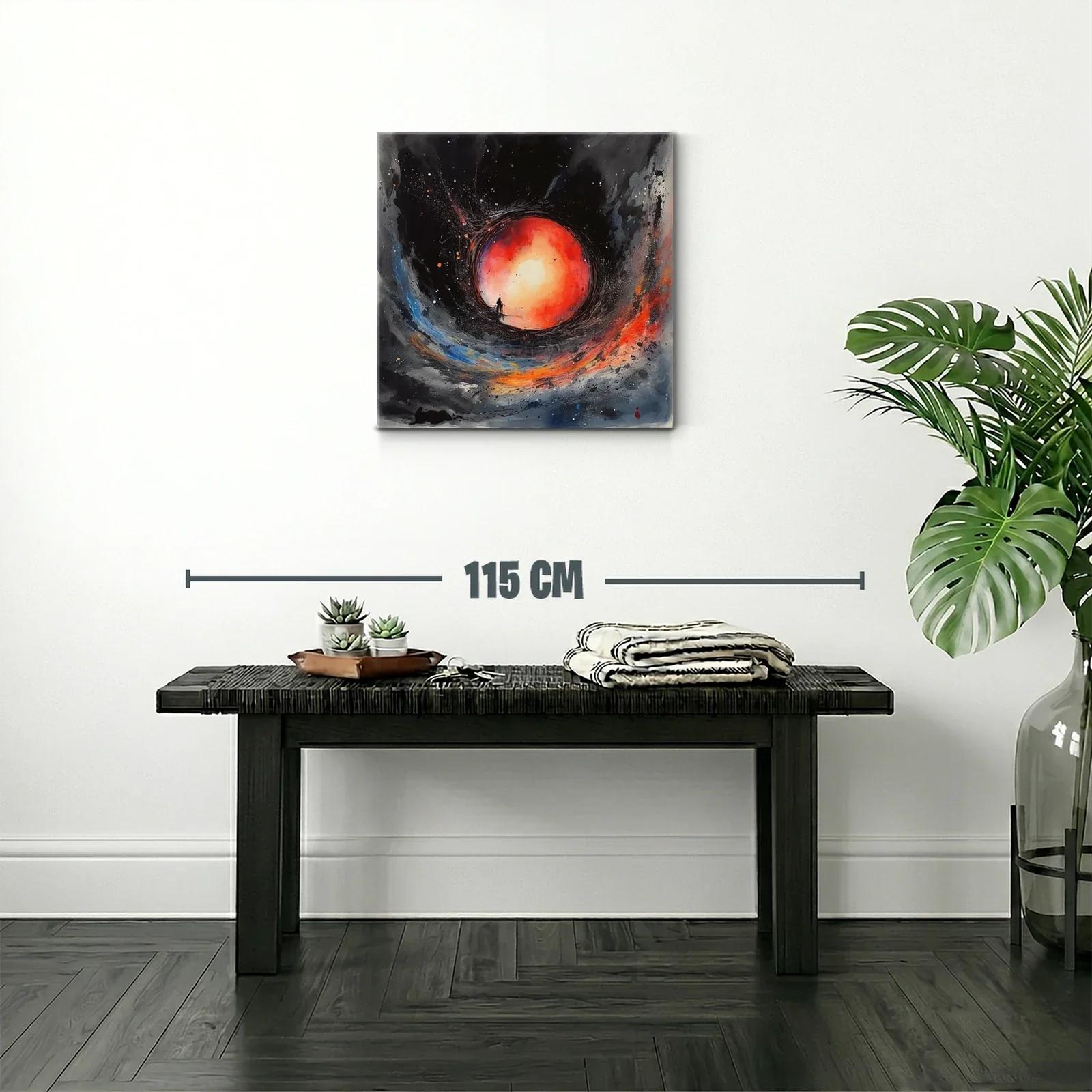 Cuadro abstracto con figura y esfera luminosa vibrante — miniatura 2