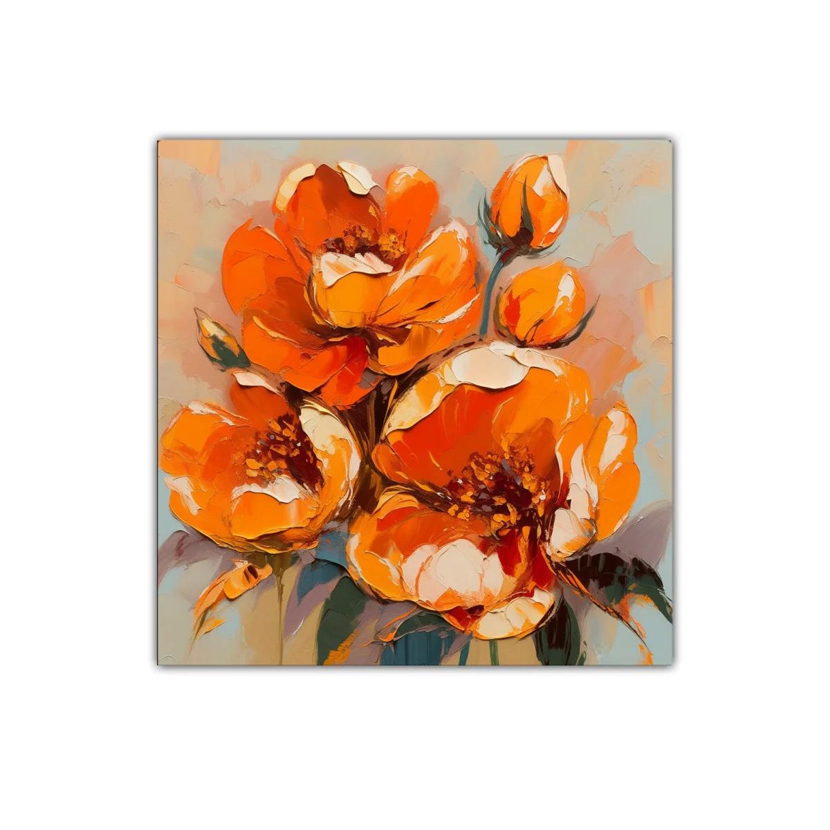 Cuadro floral con vibrantes flores naranjas y detalles cálidos — imagen principal