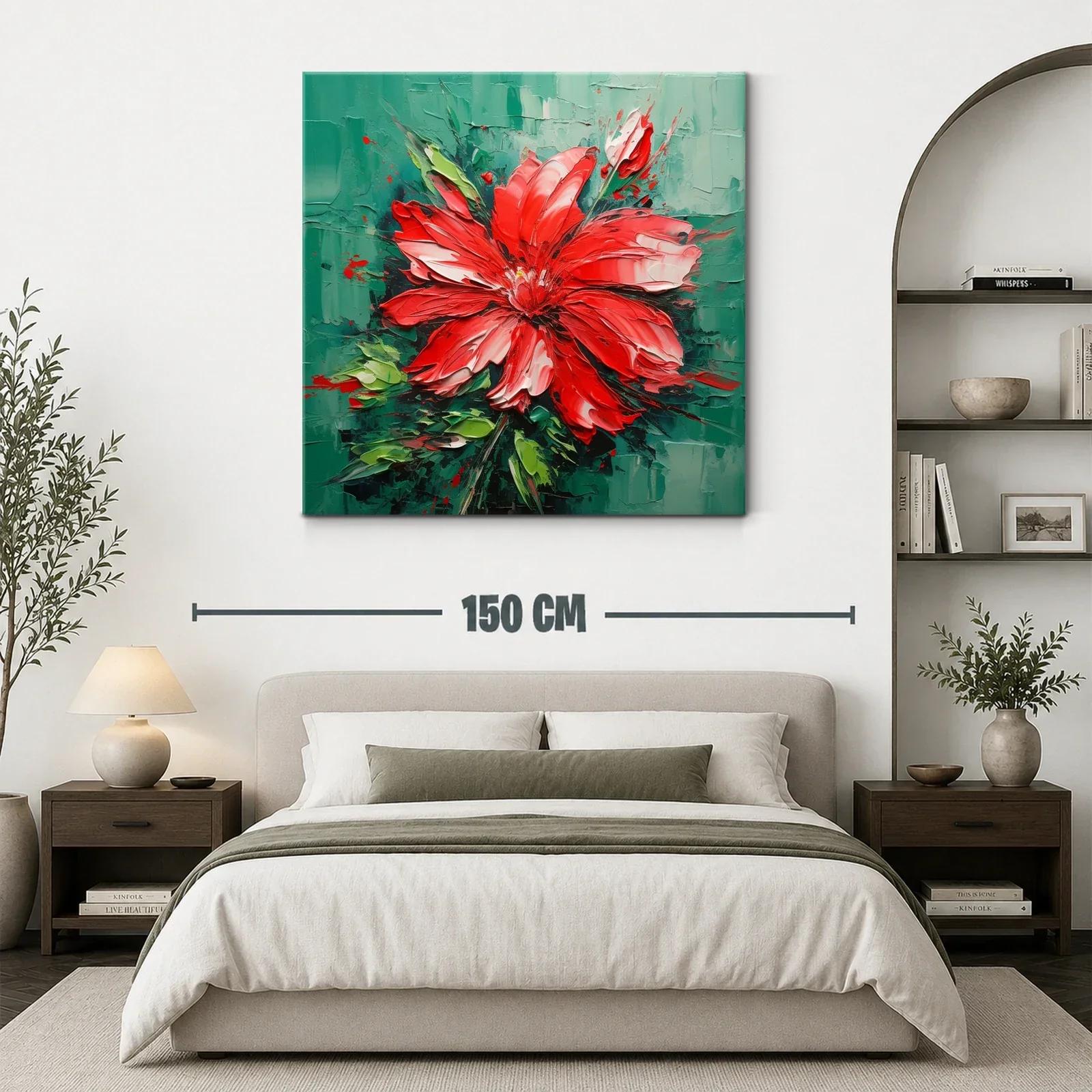 Cuadro Floral en Tonos Rojos y Verdes con Textura Viva — miniatura 3