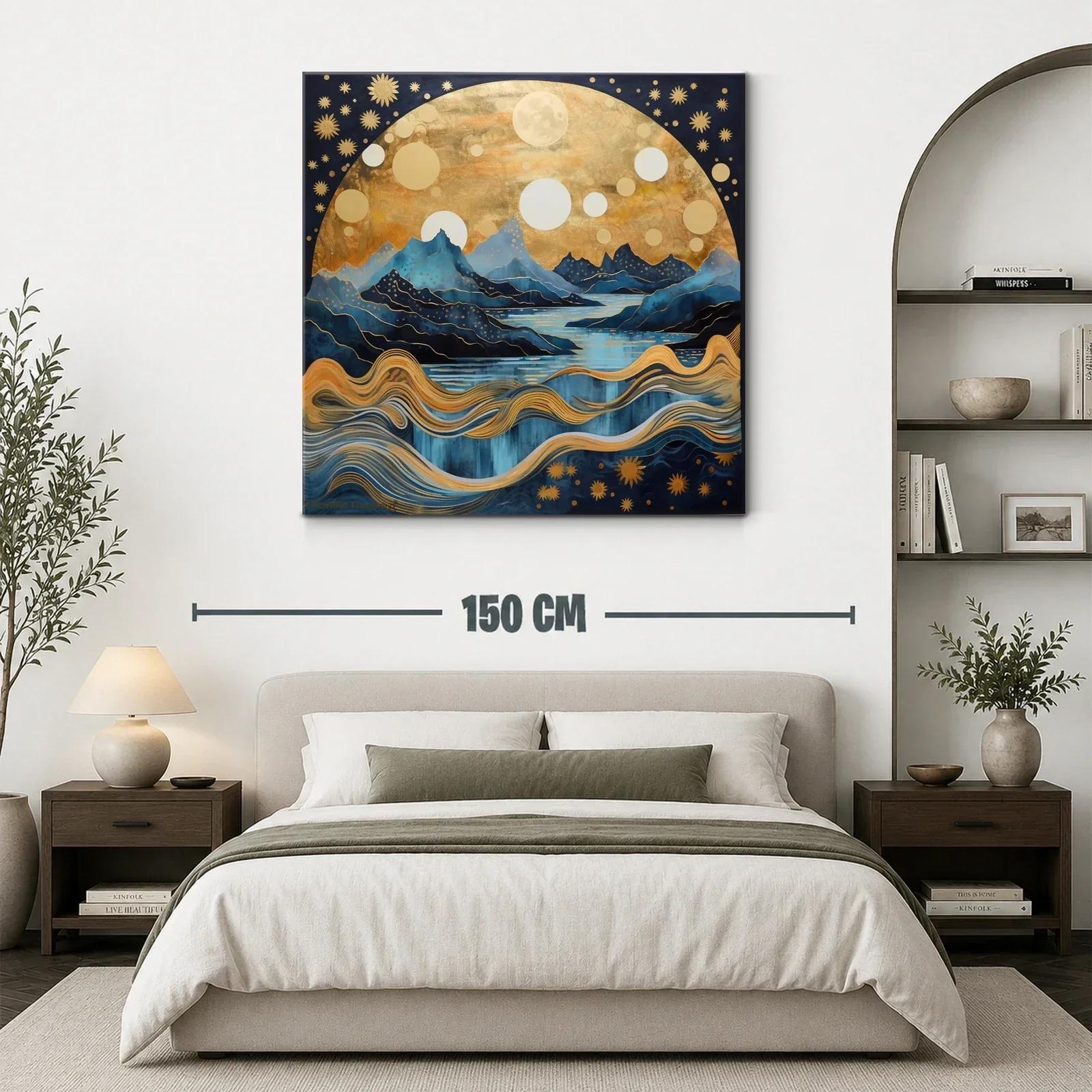 Paisaje onírico de montañas y cielo estrellado dorado — miniatura 3