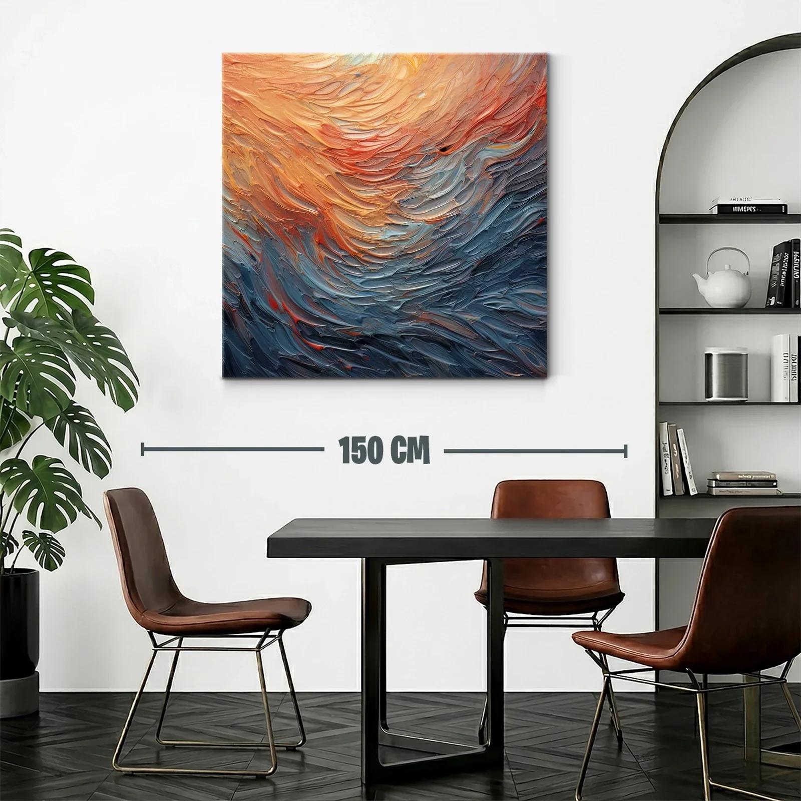 Cuadro abstracto con tonos cálidos y fríos en movimiento — miniatura 2
